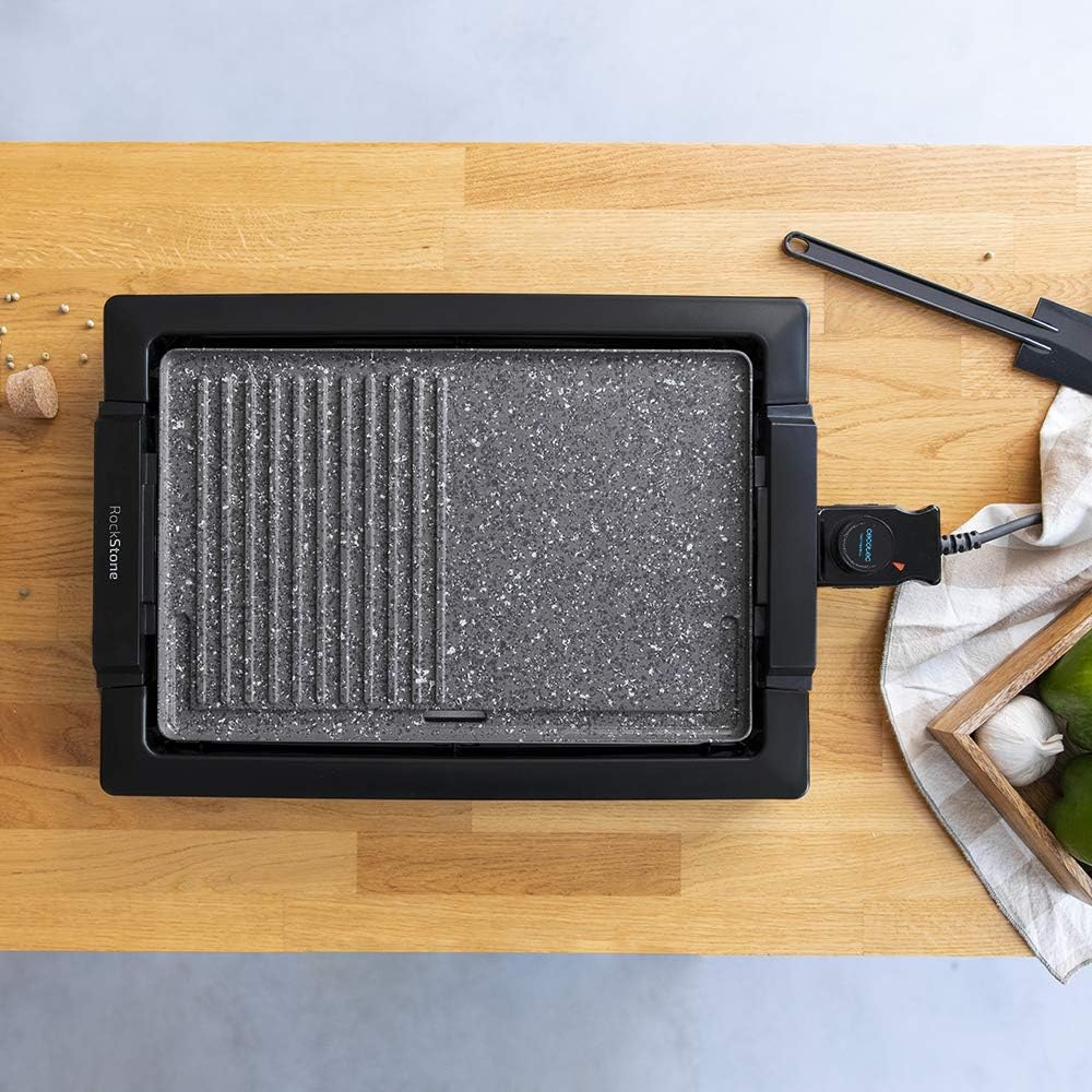 Cecotec - Tasty&Grill 2000 Inox - surface mixte - 2000W, thermostat réglable, revêtement RockStone