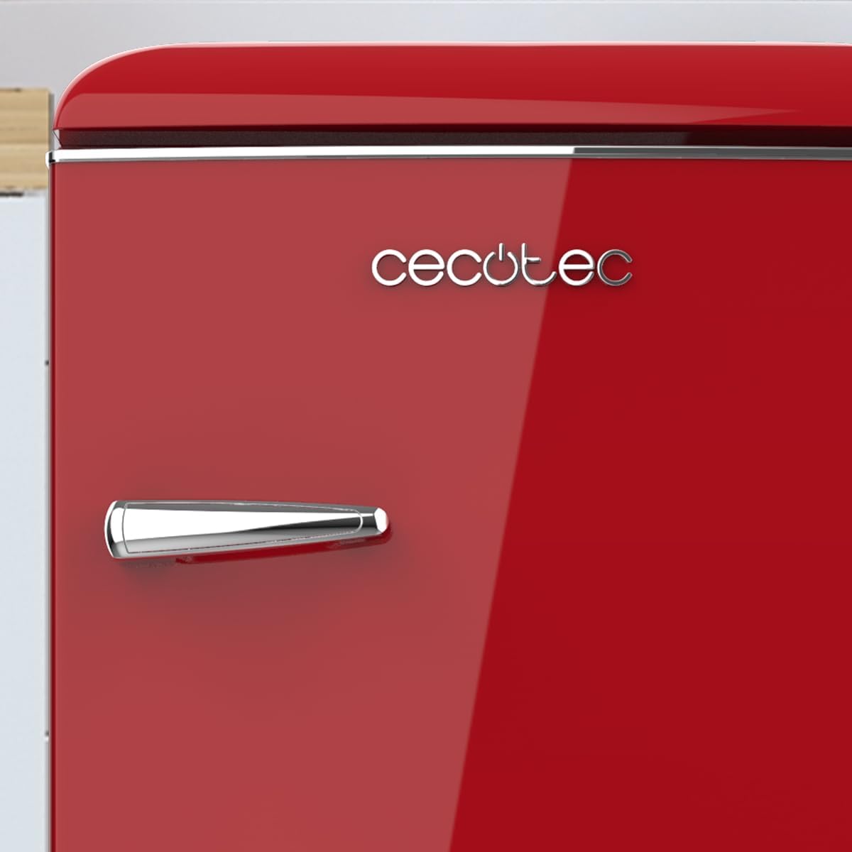 Cecotec - Bolero CoolMarket TT - 110L - mini frigo rétro, classe E, éclairage LED, poignée chromée, étagères verre, roug