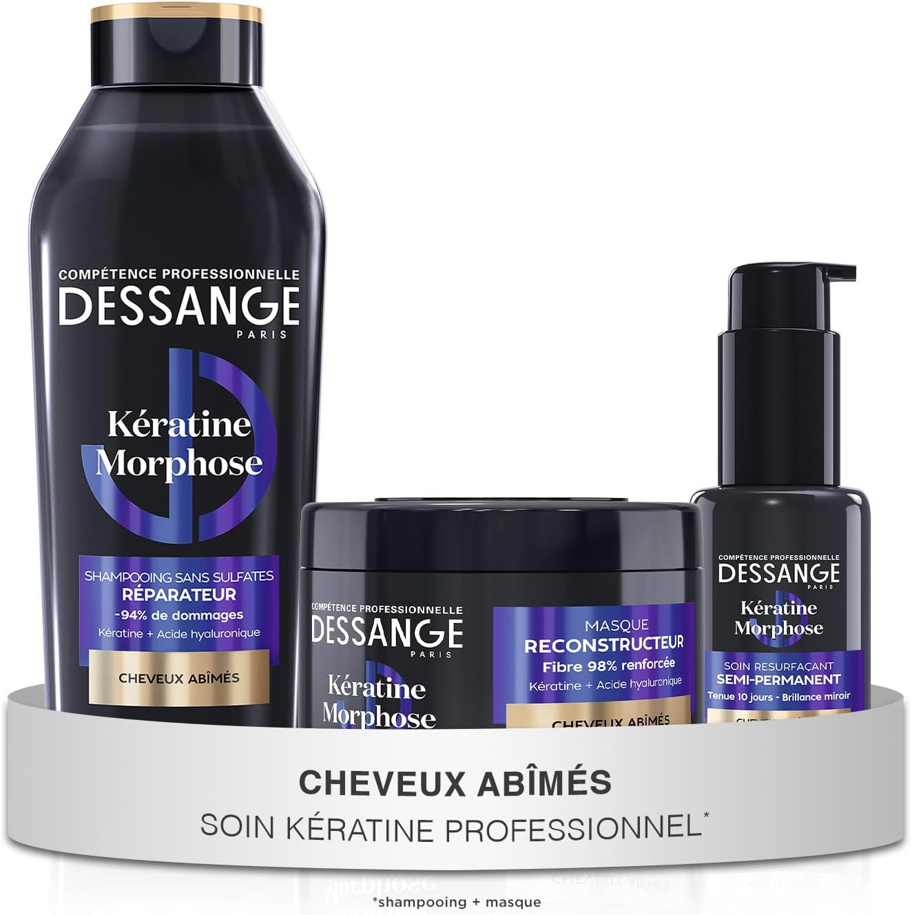DESSANGE - Routine Kératine Morphose - 280ml/280ml/50ml - Répare et scelle la fibre, cheveux secs