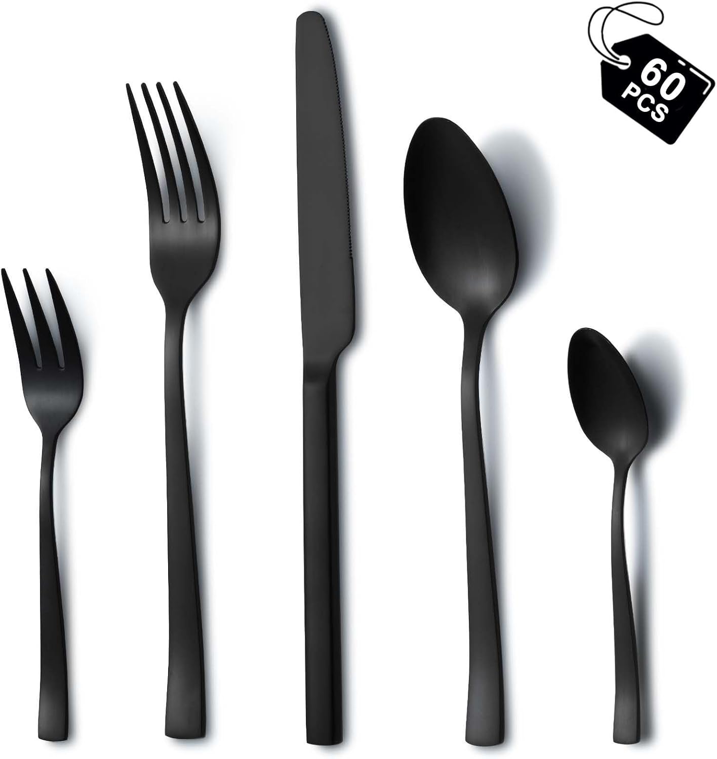 Hunnycook - couverts 60 pièces - design noir, inox, lavable, 12 pers