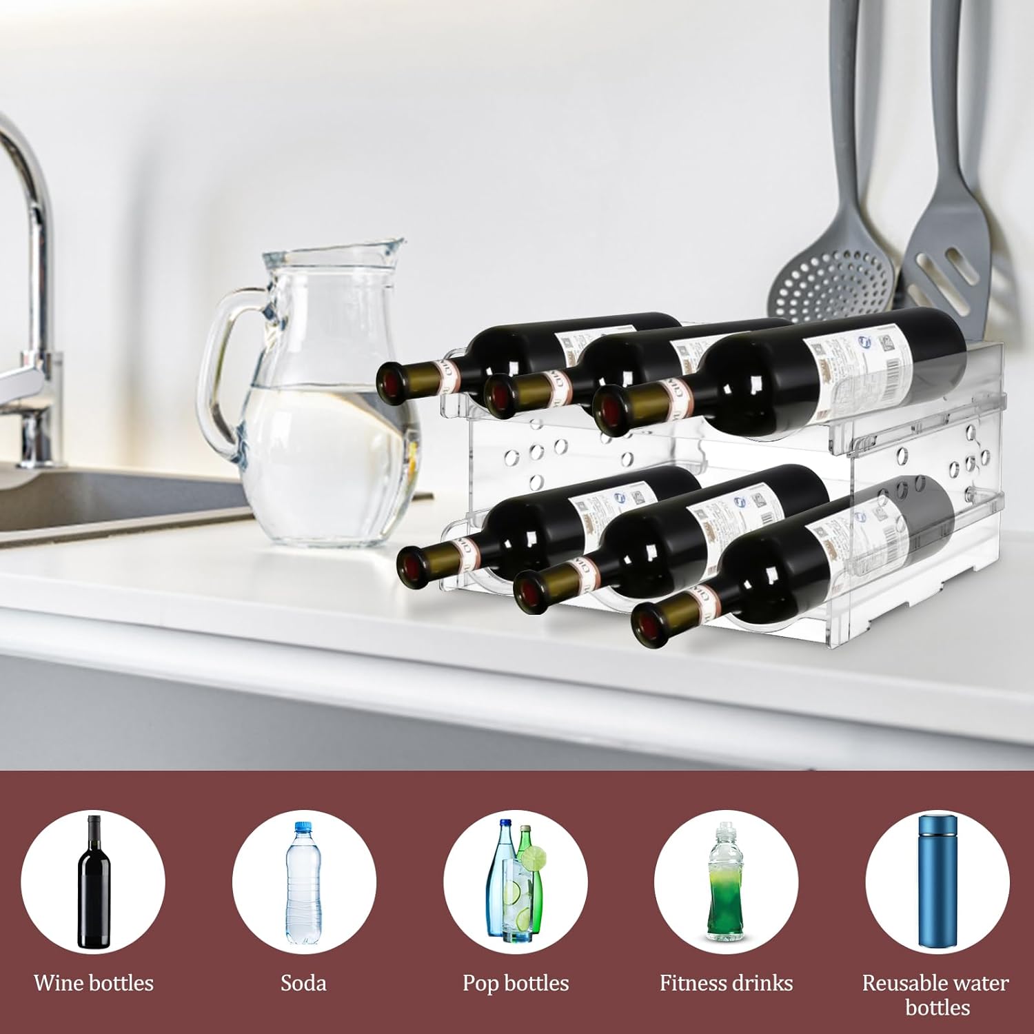 MXTIMWAN - range-bouteilles empilable, 2 pièces, idéal cuisine/frigo, MXTIMWAN