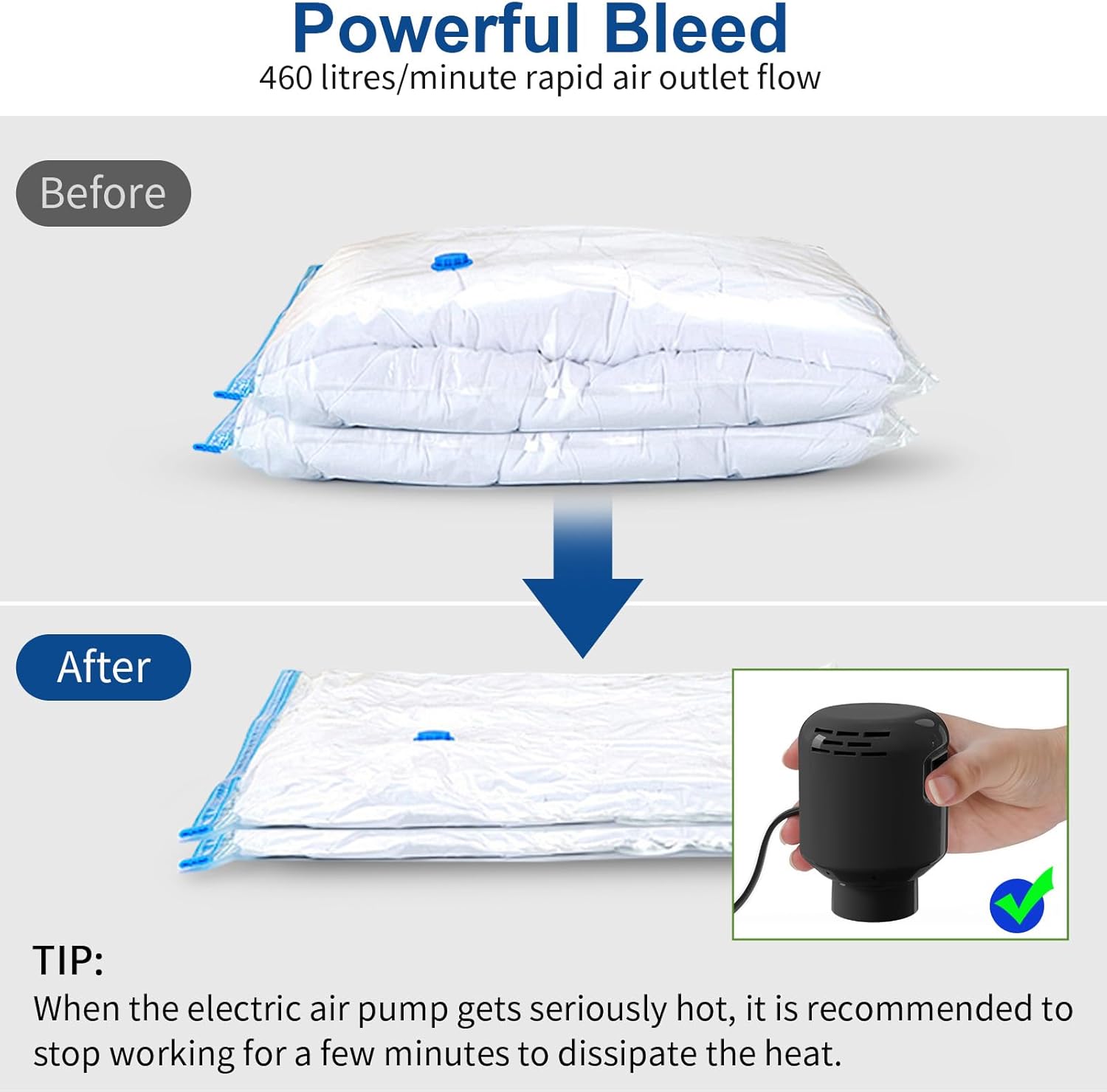 Pompe à air électrique portable 55W 220V, compacte, vêtements BALCK