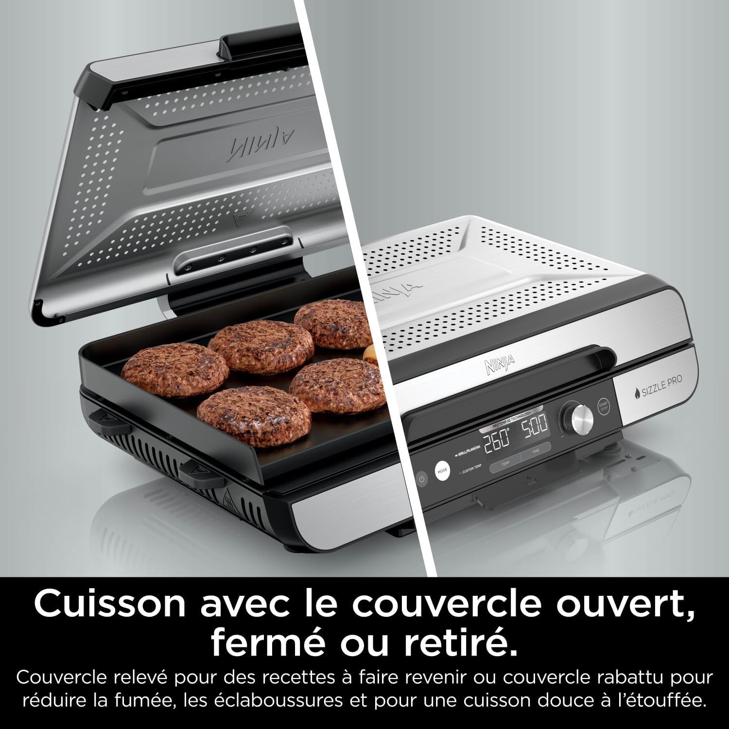 Ninja - Sizzle Pro XL - grill électrique multifonction, intérieur, plancha céramique, accessoires inclus - GX101EU