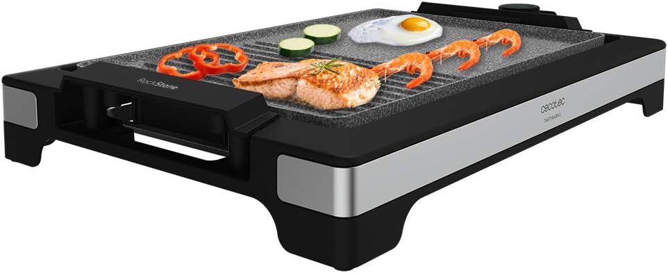 Cecotec - Tasty&Grill 2000 Inox - surface mixte - 2000W, thermostat réglable, revêtement RockStone