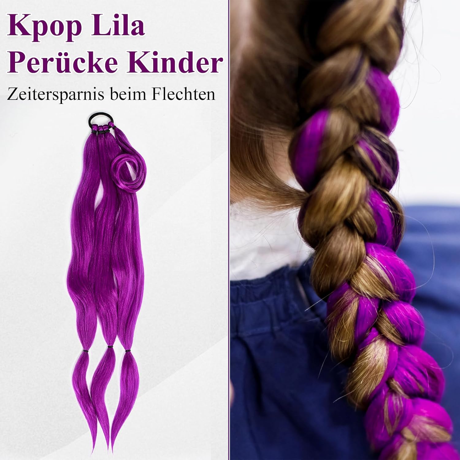 Perruque - violet cosplay Kpop enfant/femme - 80cm - longue, fête, rôle, 31.5 pouces