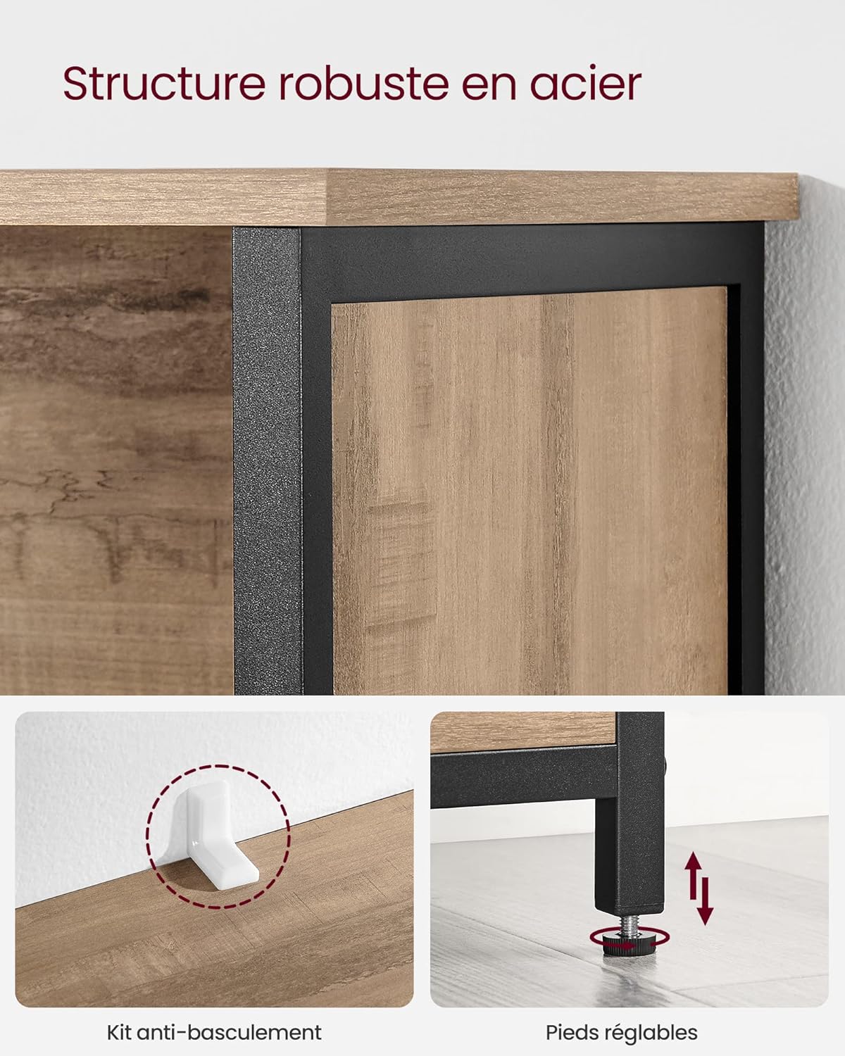 VASAGLE - buffet de rangement série LSC066B50 - rangement acier et bois, 2 étagères réglables, 70 x 30 x 80 cm - LSC066B