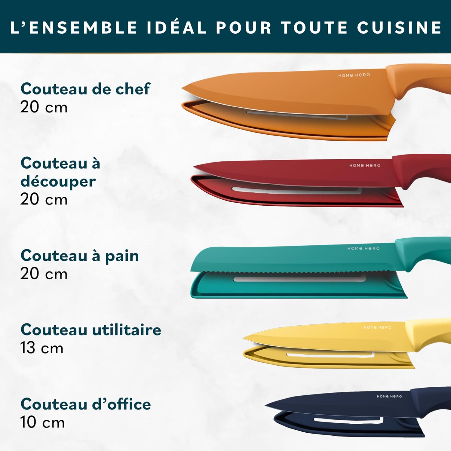 Home Hero - lot couteaux cuisine inox pro 11pcs avec aiguiseur et étui