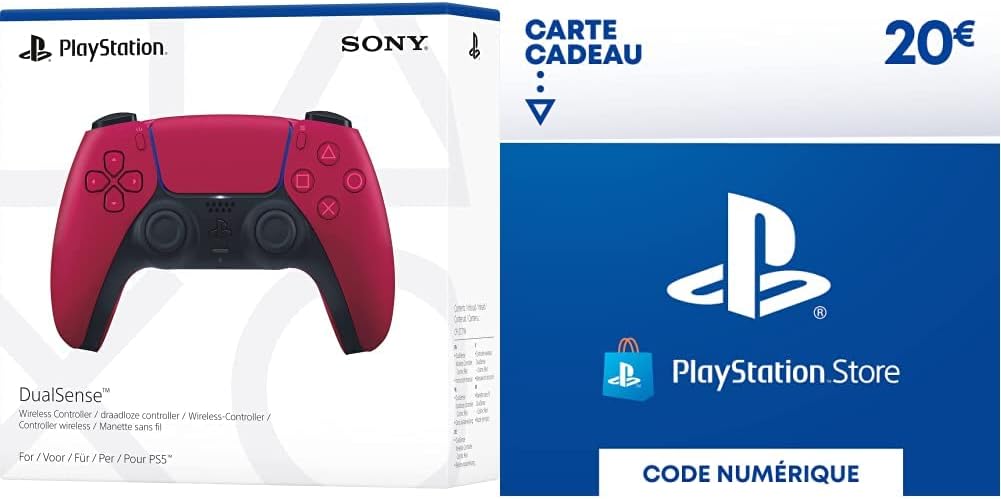 Sony - Manette DualSense rouge sans fil, PS5/PS4/PS3, carte cadeau 20€
