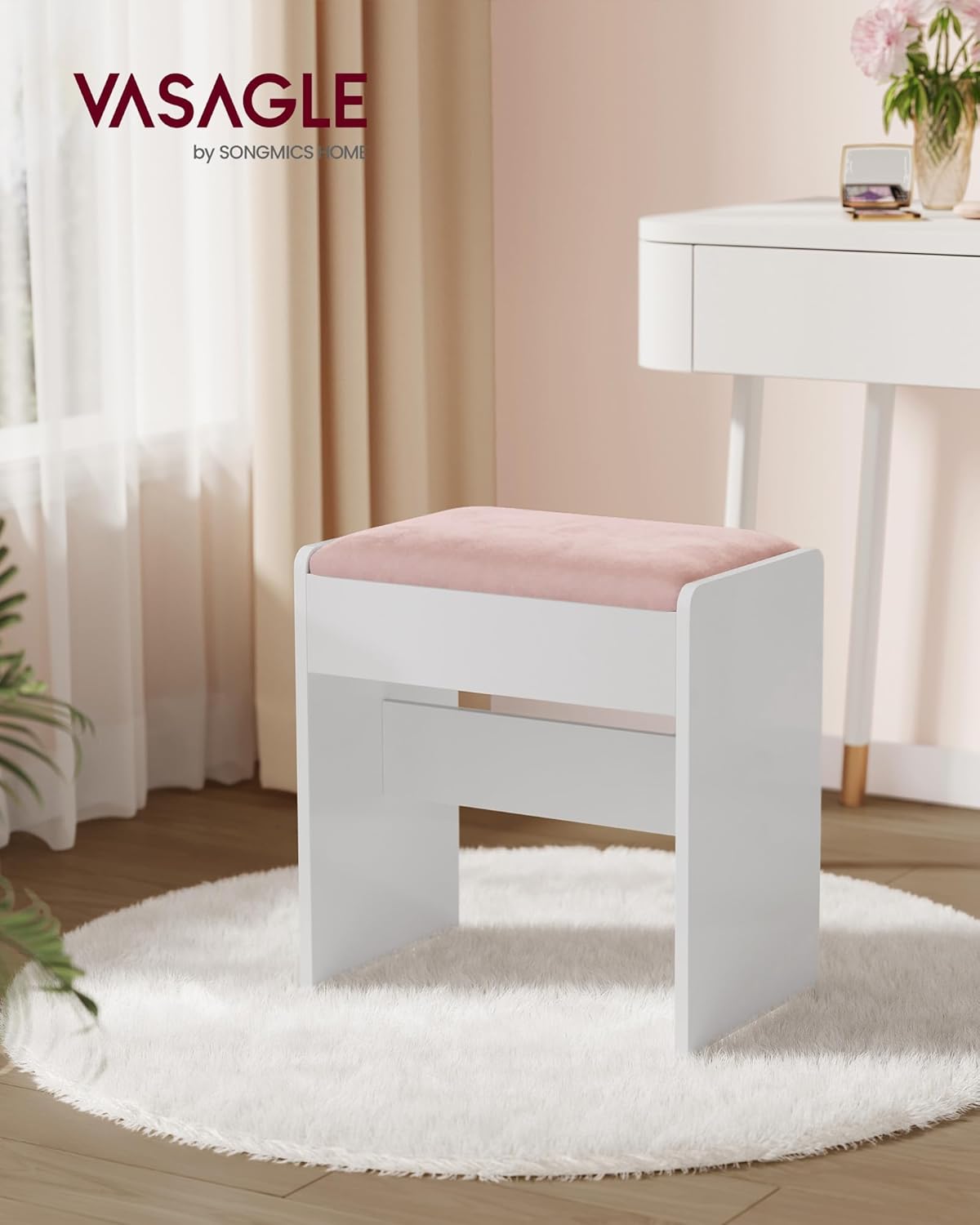 VASAGLE - Kailyn Collection - assise velours, pieds antidérapants, blanc/rose, RDS001W01
