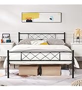 Yaheetech Cadre de Lit 140x200 cm avec Sommier, Lit Double 2 Places pour Adultes, Lit en Métal 2 ...