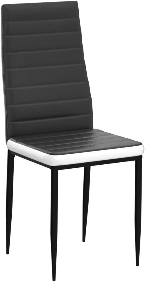Chaises de salle à manger - lot de 6, rembourrées, noir/blanc, tampons antidérapants - Noir-6-B