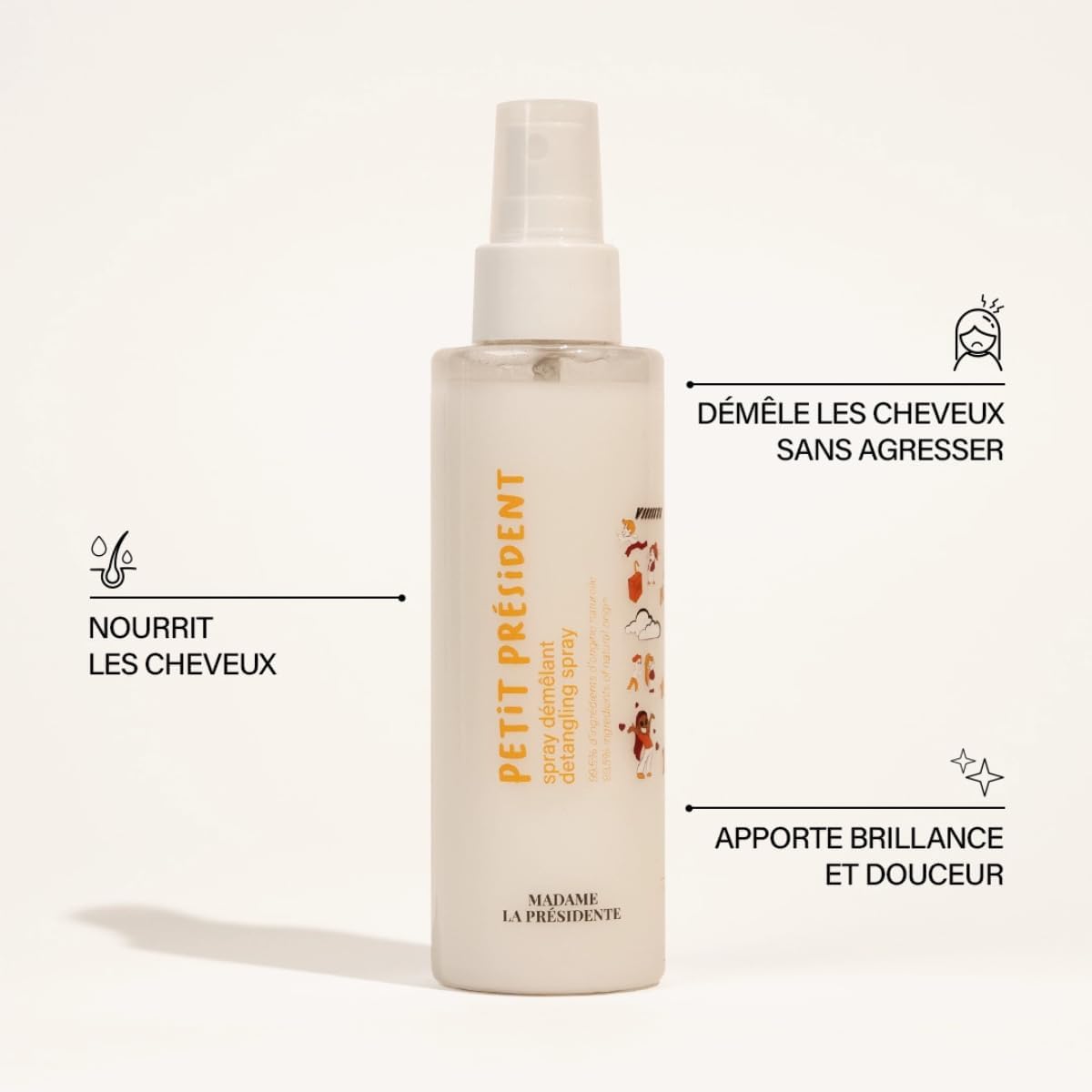 Madame La Présidente - Petit Président - 200ml - Spray démêlant enfant, 97% naturel, aloe vera, karité, hydrate et adouc