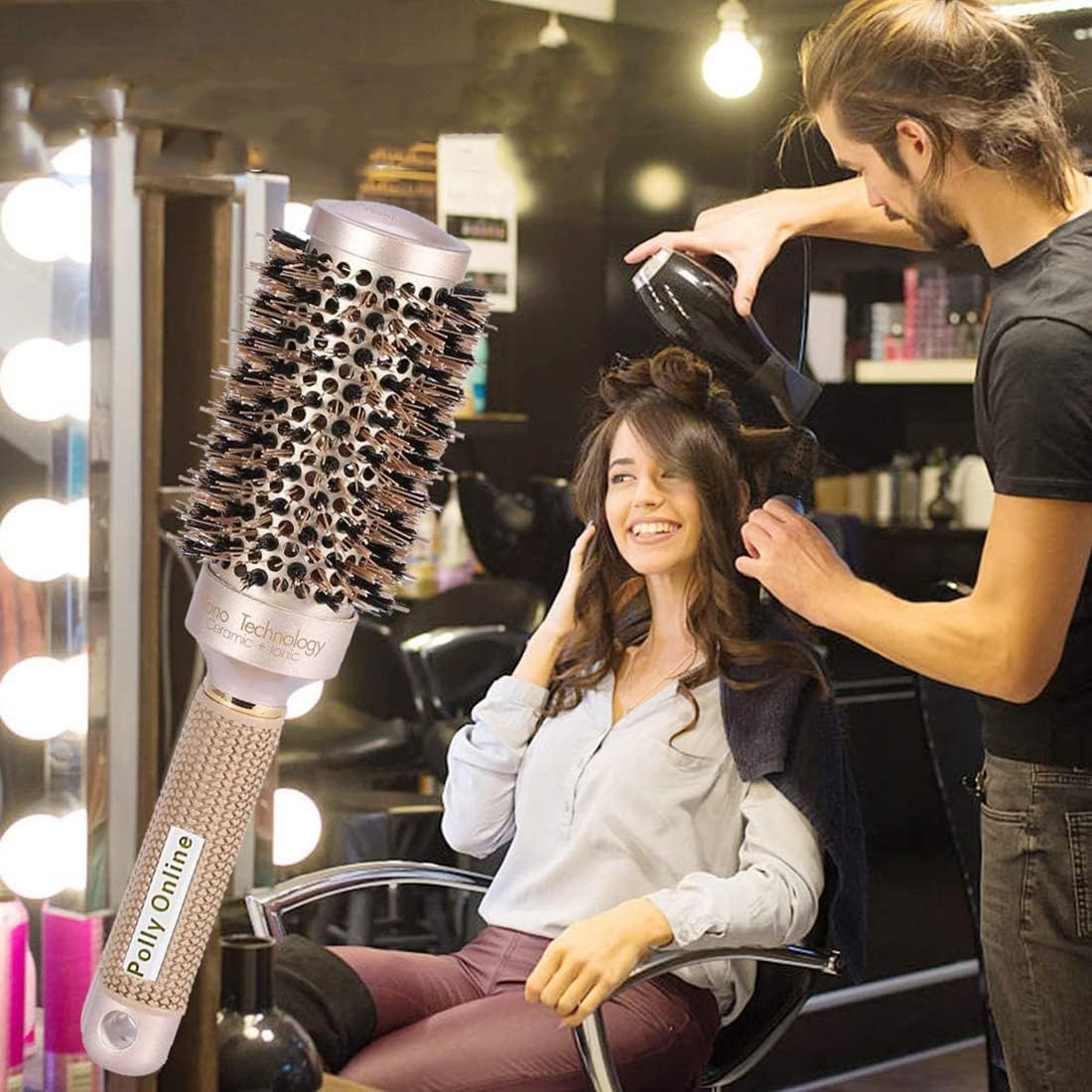 Brosse à cheveux - ronde sanglier ionique - antistatique, séchage, lissage