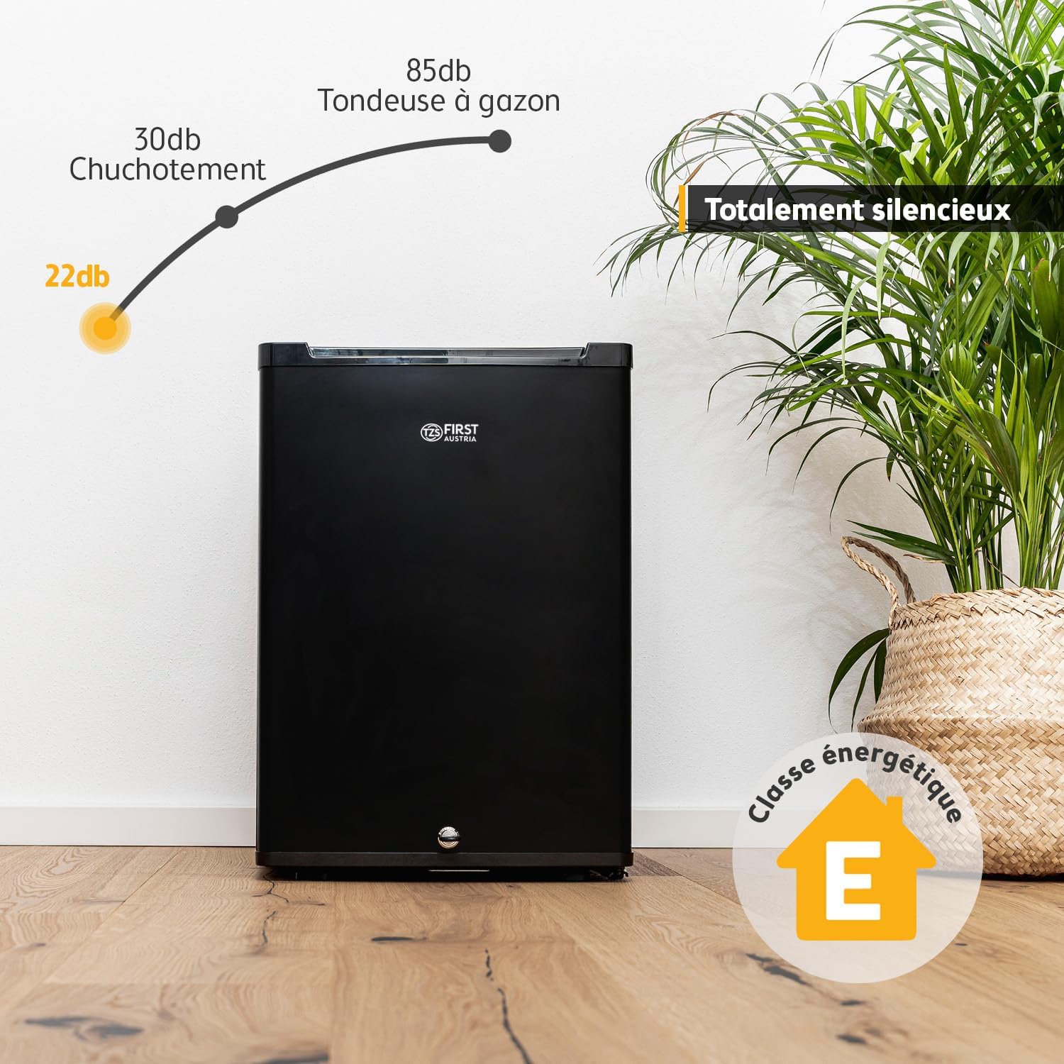 TZS First Austria - Mini frigo 40L - silencieux, porte réversible, lumière intérieure