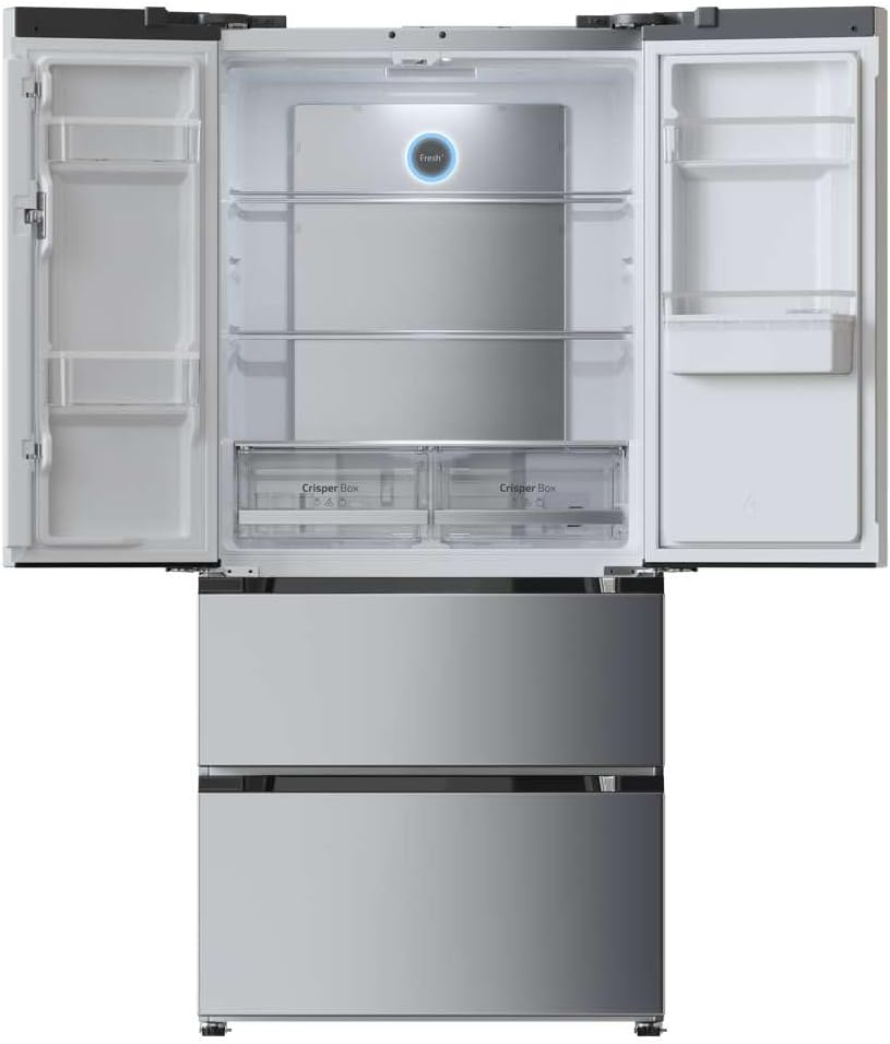 Cecotec - Bolero CoolMarket série FD - 436L inox, 4 portes, eau, No Frost, MultiAirFlow, Vacances, FD436WD