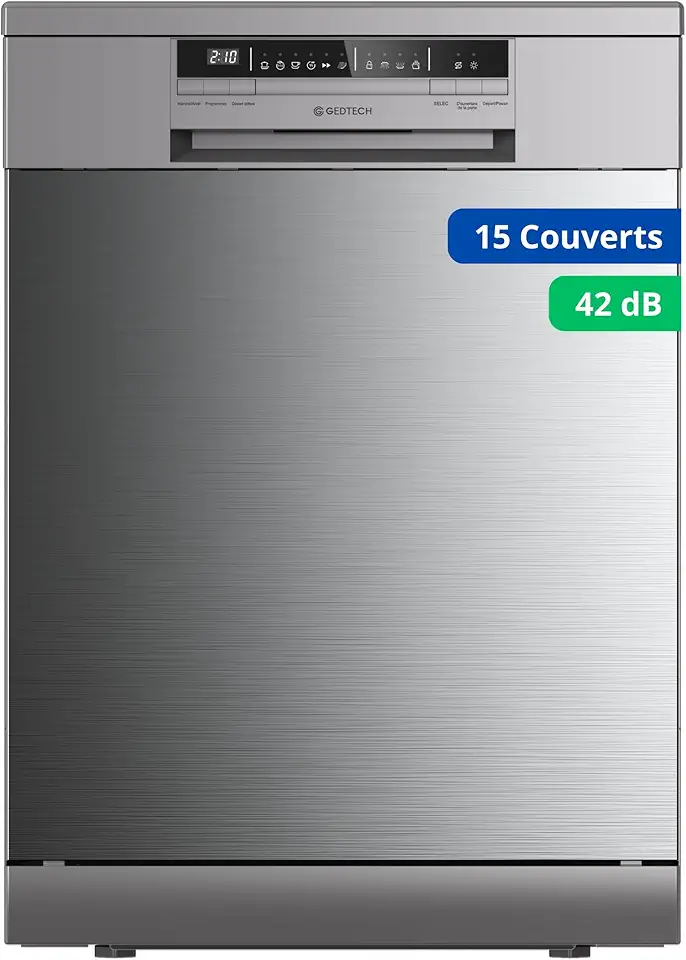 GEDTECH - Lave-vaisselle 15cv, 42 dB, départ différé, inox, GLV1542IX