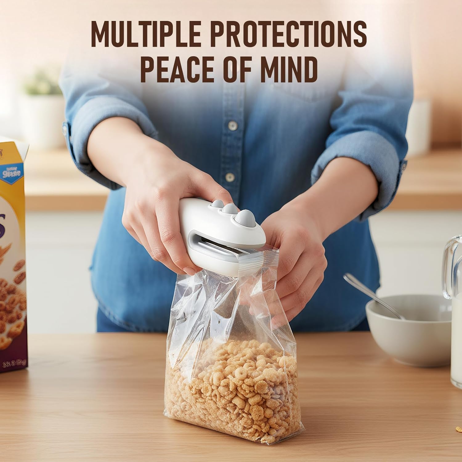 Mini scelleur de sacs portatif 2-en-1, plastique ABS, USB, magnétique