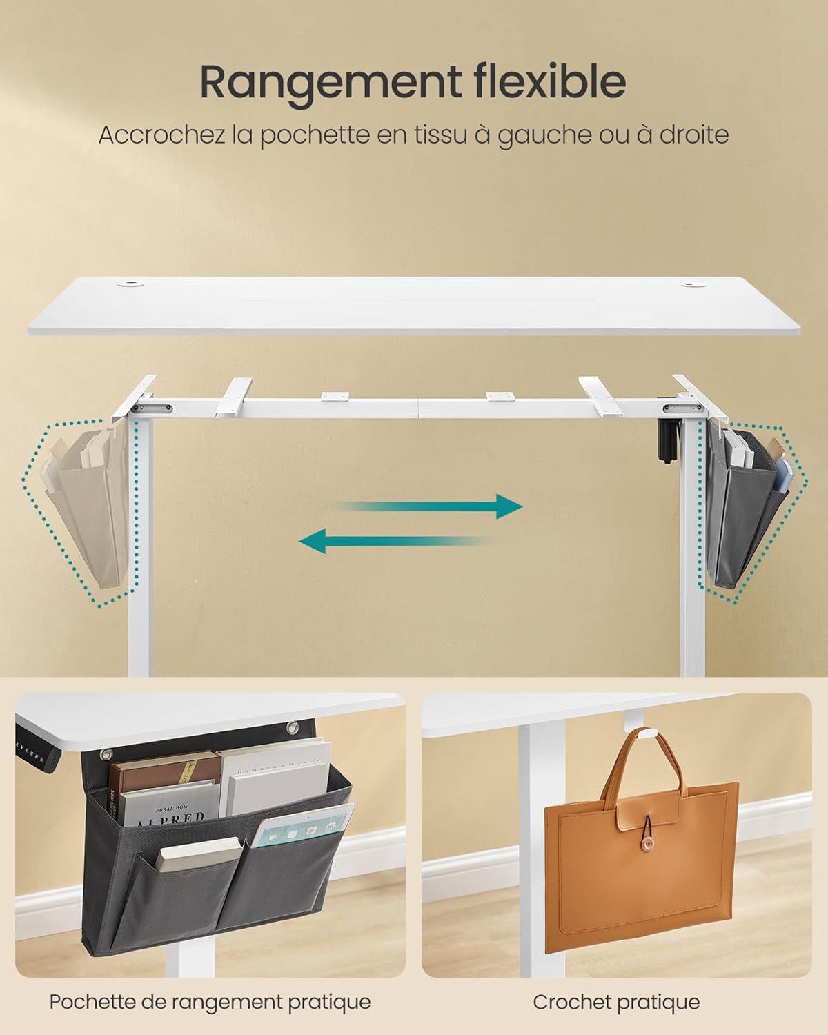 SONGMICS - bureau électrique série LSD - 160x70cm - réglable, mémoire 4 hauteurs, blanc LSD136W01