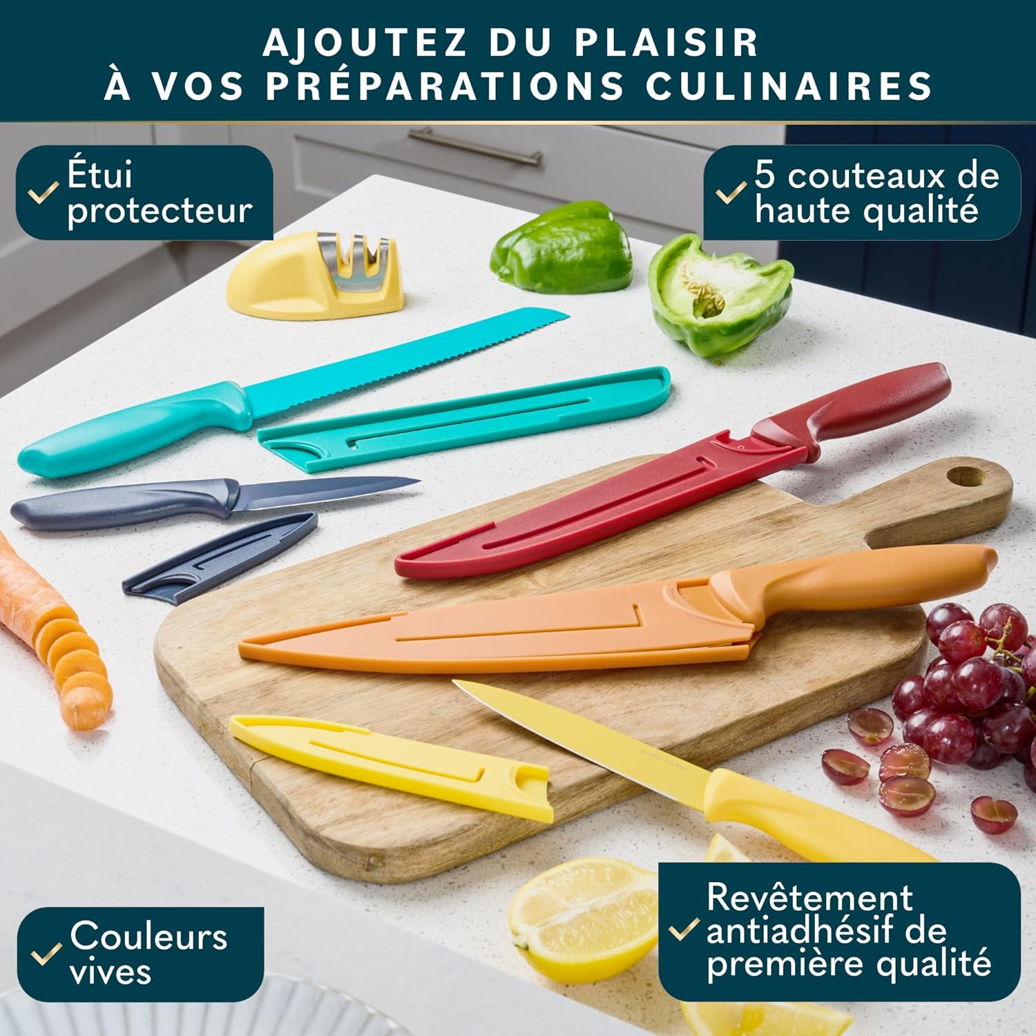 Home Hero - lot couteaux cuisine inox pro 11pcs avec aiguiseur et étui