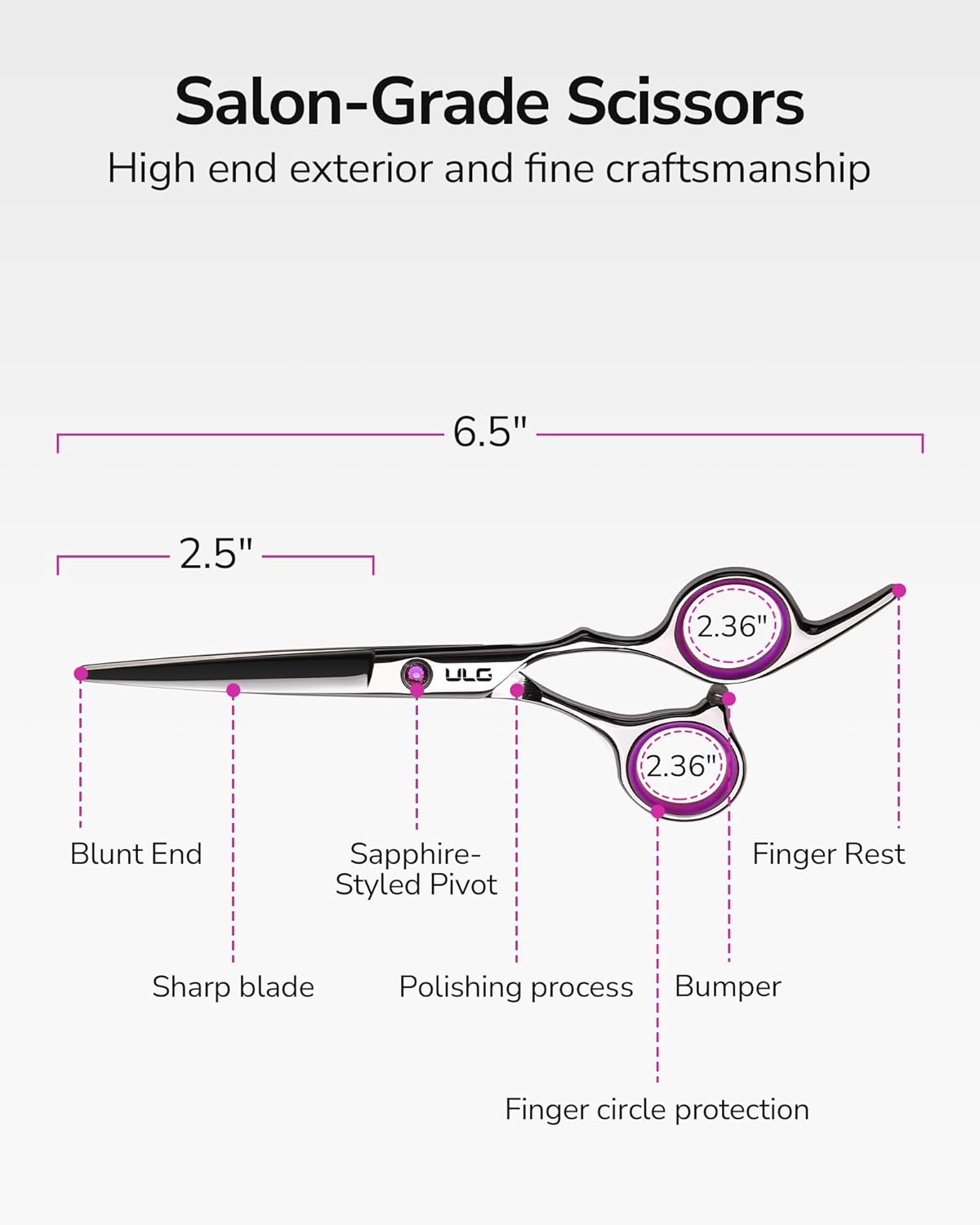 ULG - ciseaux professionnels 16,5 cm - inox japonais, affûtés, rose