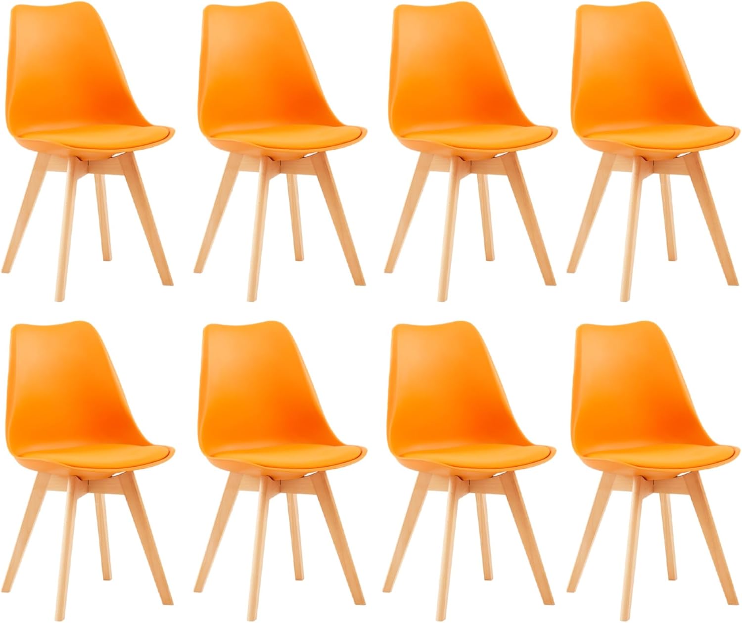 EGGREE - Lot de 8 chaises scandinaves - bois hêtre, assise rembourrée, orange