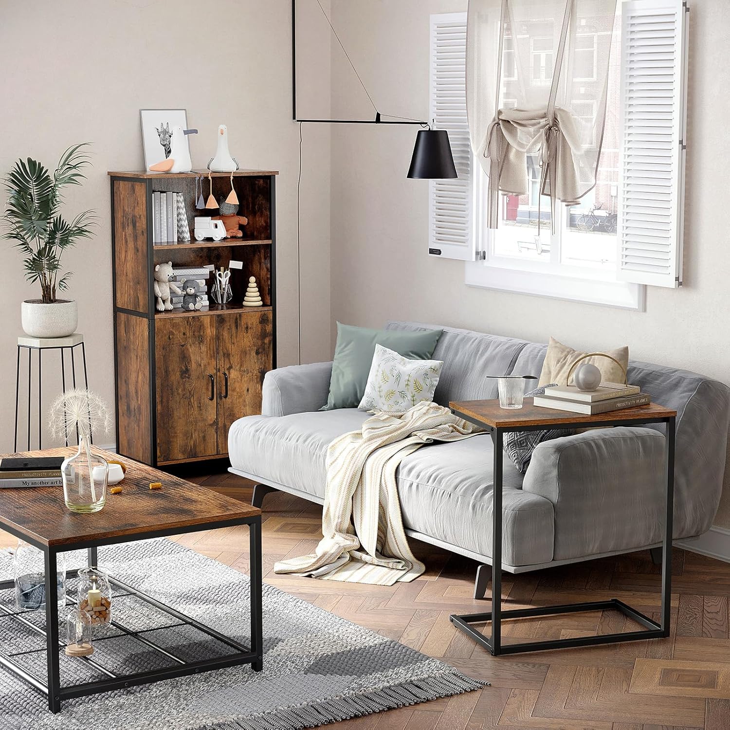 VASAGLE - buffet rangement 2 compartiments, étagères réglables, cadre acier, marron/noir LSC66BX