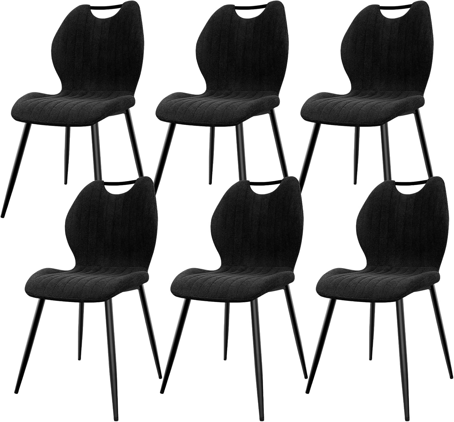 Chaises de salle à manger - lot de 6, dossier tissu, pieds métal, coloris noir, confort optimal
