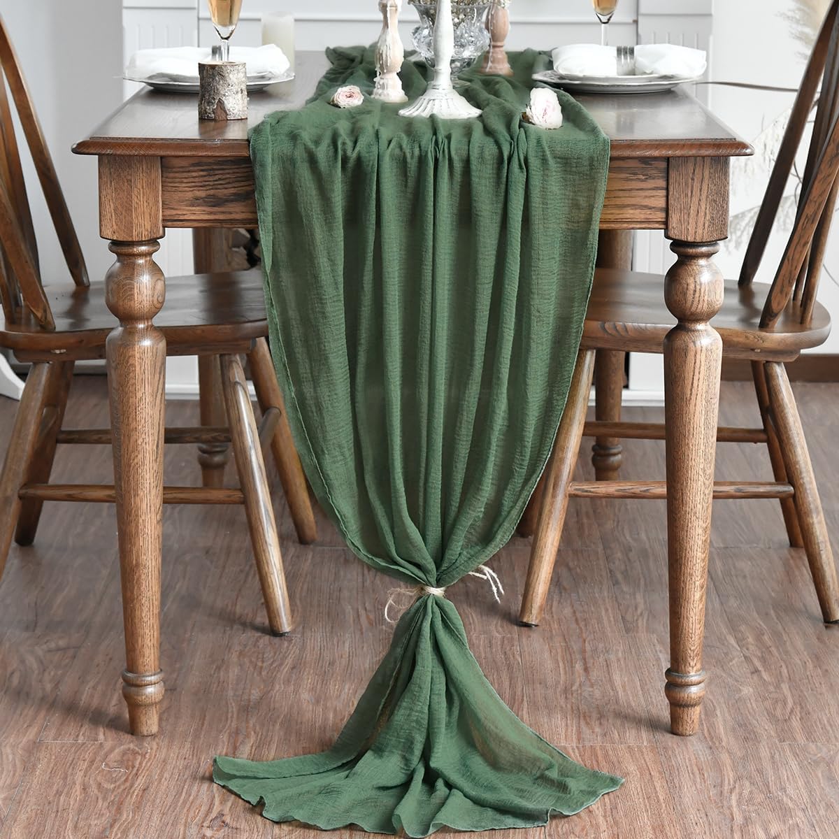 Artoid Mode - chemins de table bohème - 300 cm - gaze mousseline vert