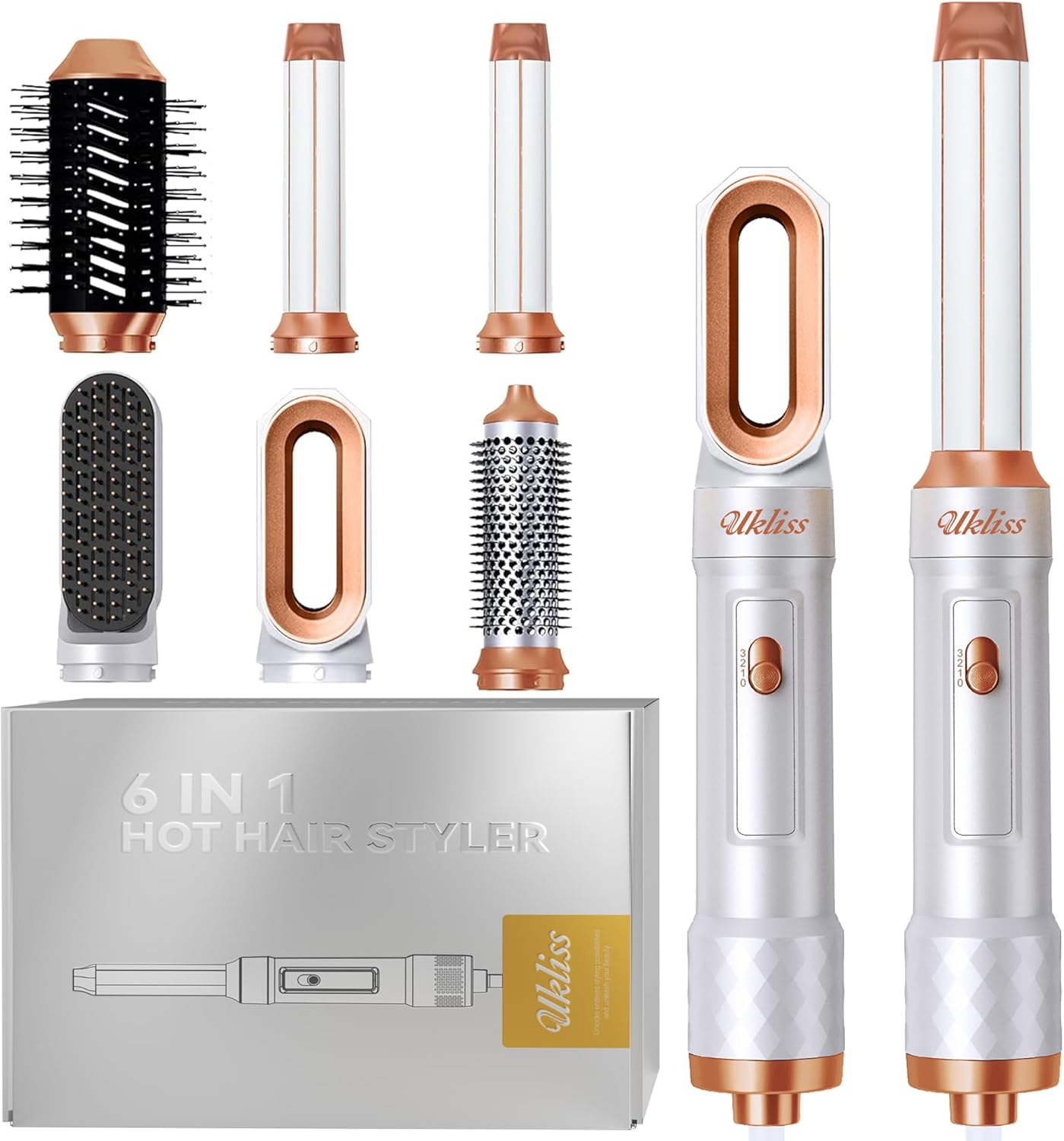 UKLISS - Air Styler 6 en 1 - brushing ionique, boucleur, lisseur, brosse chauffante