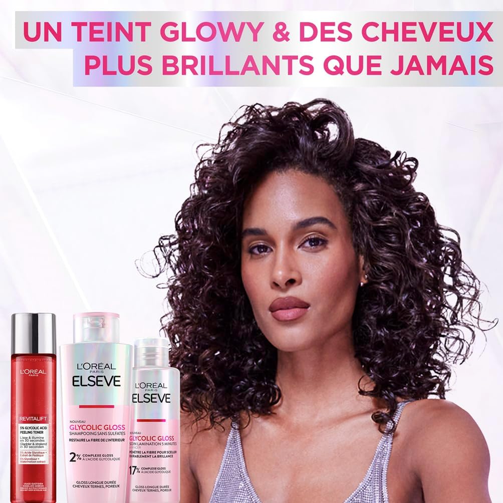 L'Oréal Paris - Elseve Glycolic Gloss - routine visage & cheveux - soins acide glycolique, lamination, exfoliant
