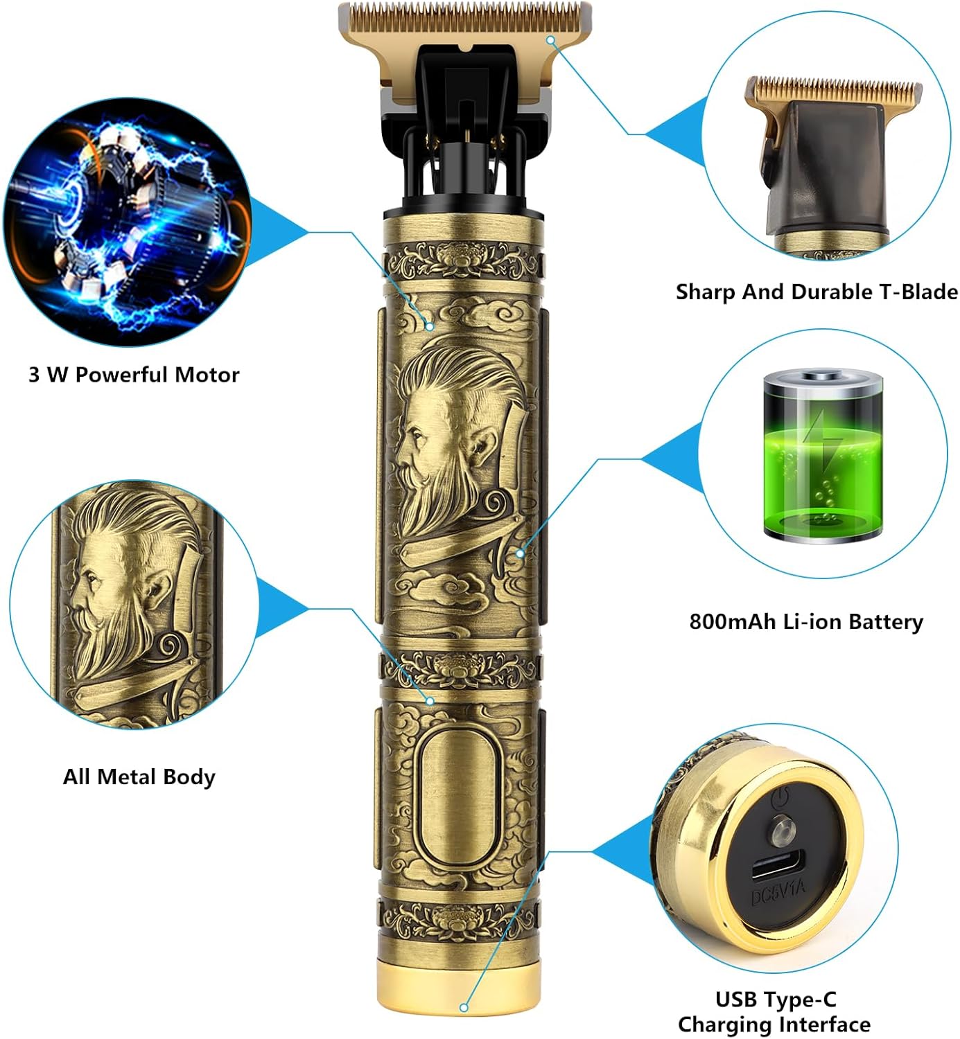 Tondeuse barbe homme - professionnelle - rechargeable, finition précise, usage domestique/salon