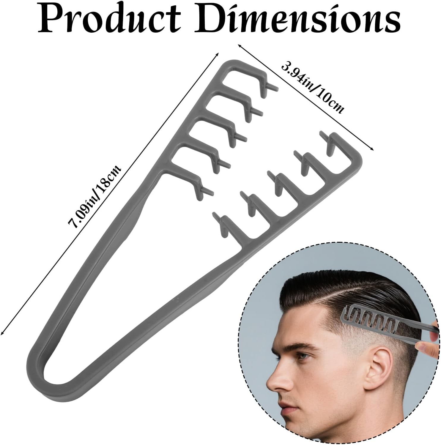 Peigne - dents larges 18x10cm - poignée texturée, ABS, gris