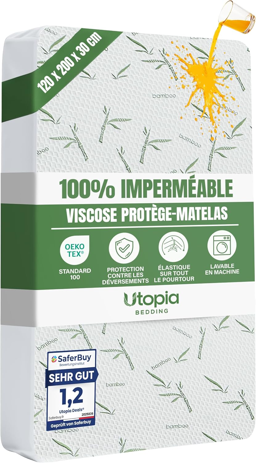 Utopia Bedding - Protège-matelas Premium - 120x200x30 cm - Imperméable, respirant, certifié Oeko-Tex