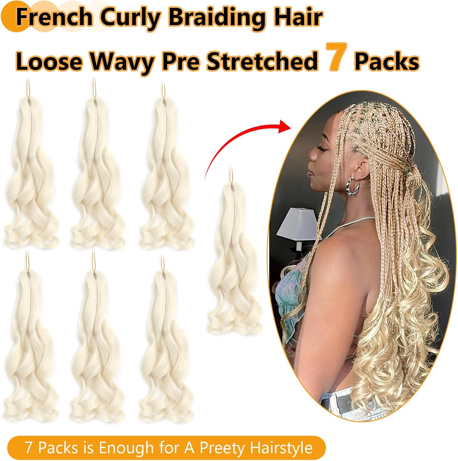 French Curl Braids - Rajout cheveux tresses 41cm - 7 paquets - Bouncy Loose Wavy 613#