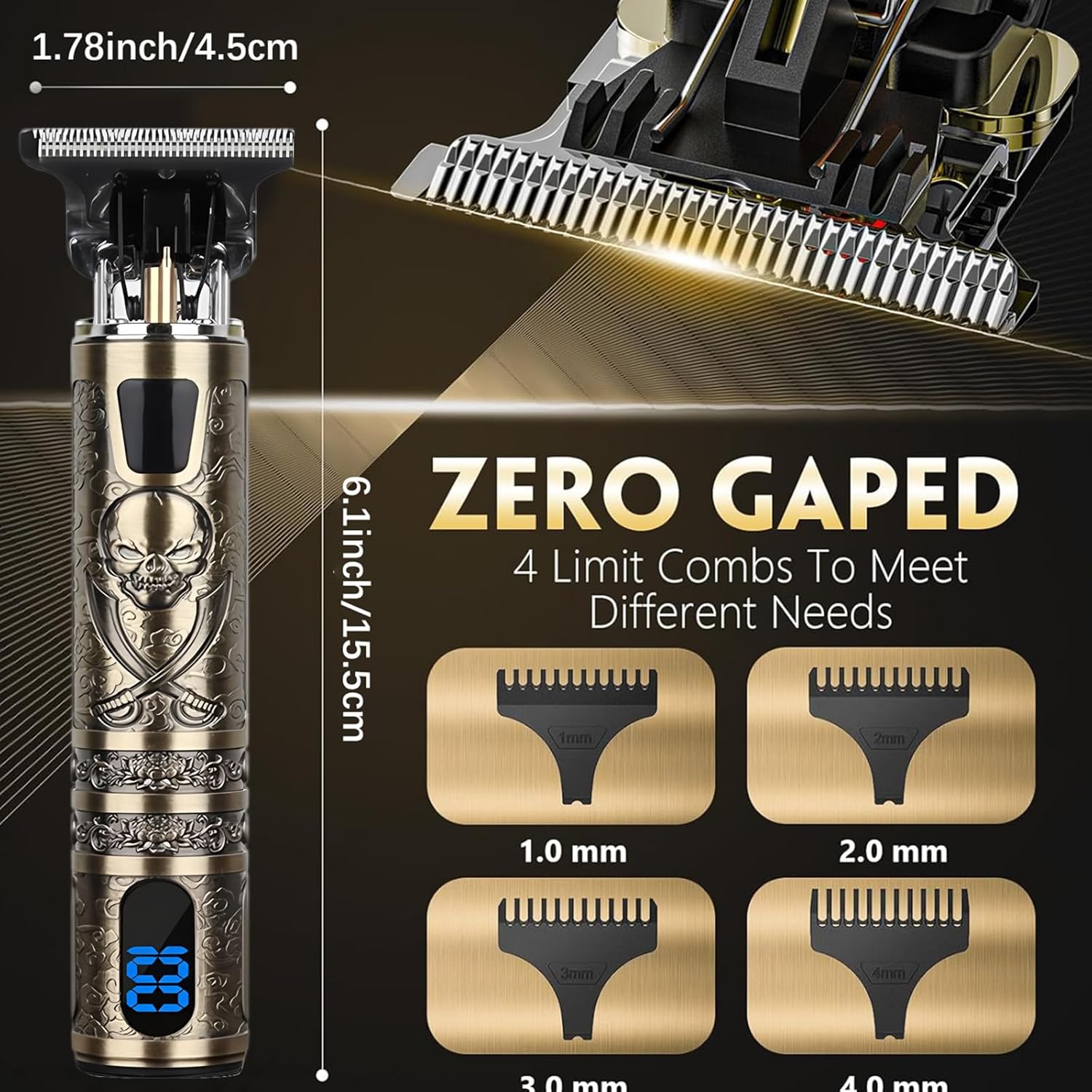 Tondeuse cheveux homme - Lame T zéro écart, IPX7, USB, 4 peignes - coupe précise - pirate