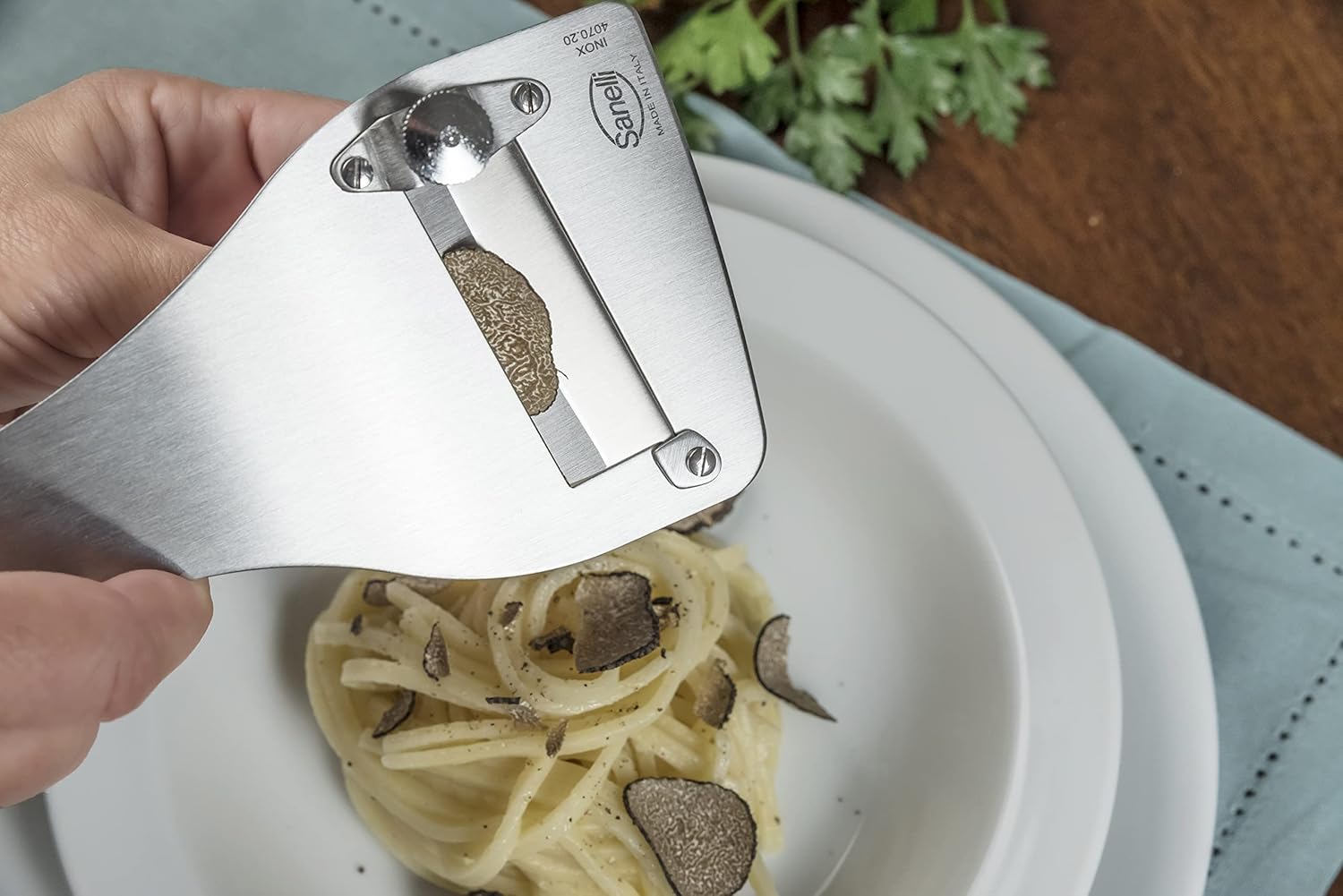 Sanelli - trancheuse série SAN-SLICE - manche bois, réglable, inox SAN-SLICE