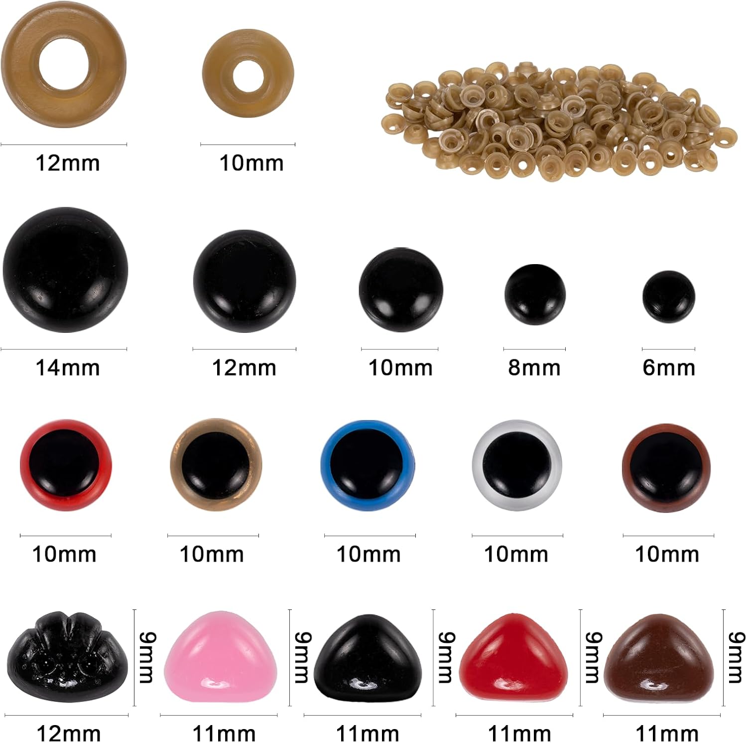 Carehabi - Lot de 752 yeux et nez sécurité - 6 à 14mm - amigurumi peluches