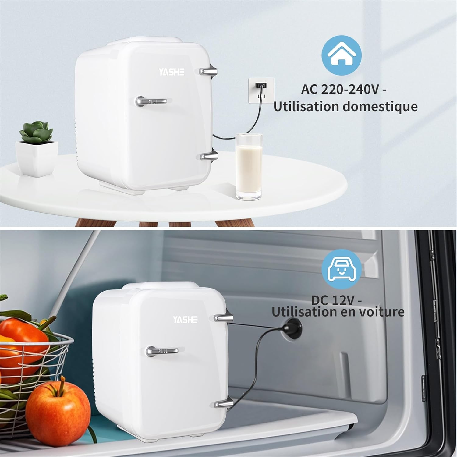 YASHE - Mini Frigo 4L - compact, 6 canettes, portable, blanc