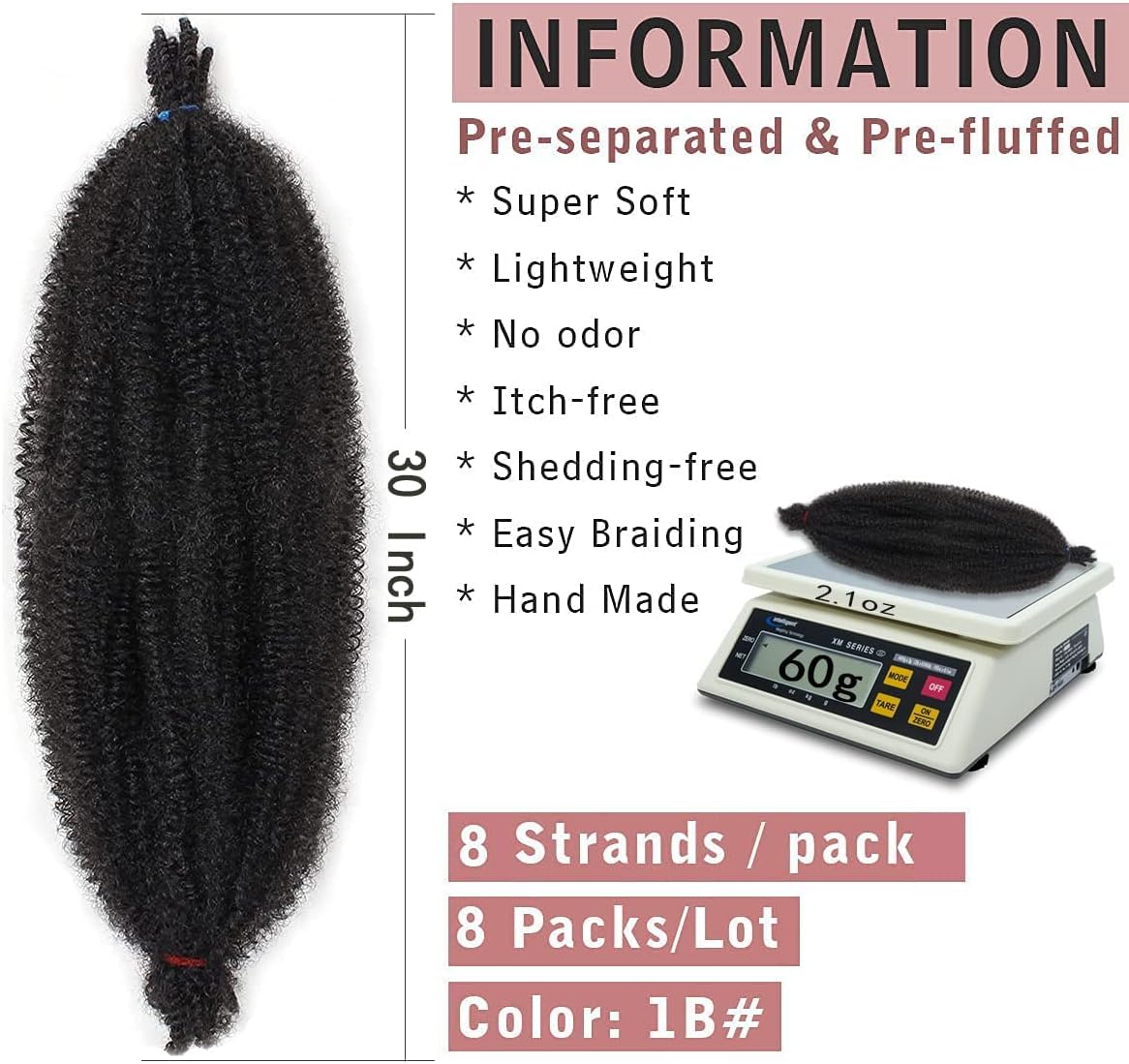 Xtrend - Afro Twist Springy - 30 pouces - 8 packs cheveux synthétiques naturels