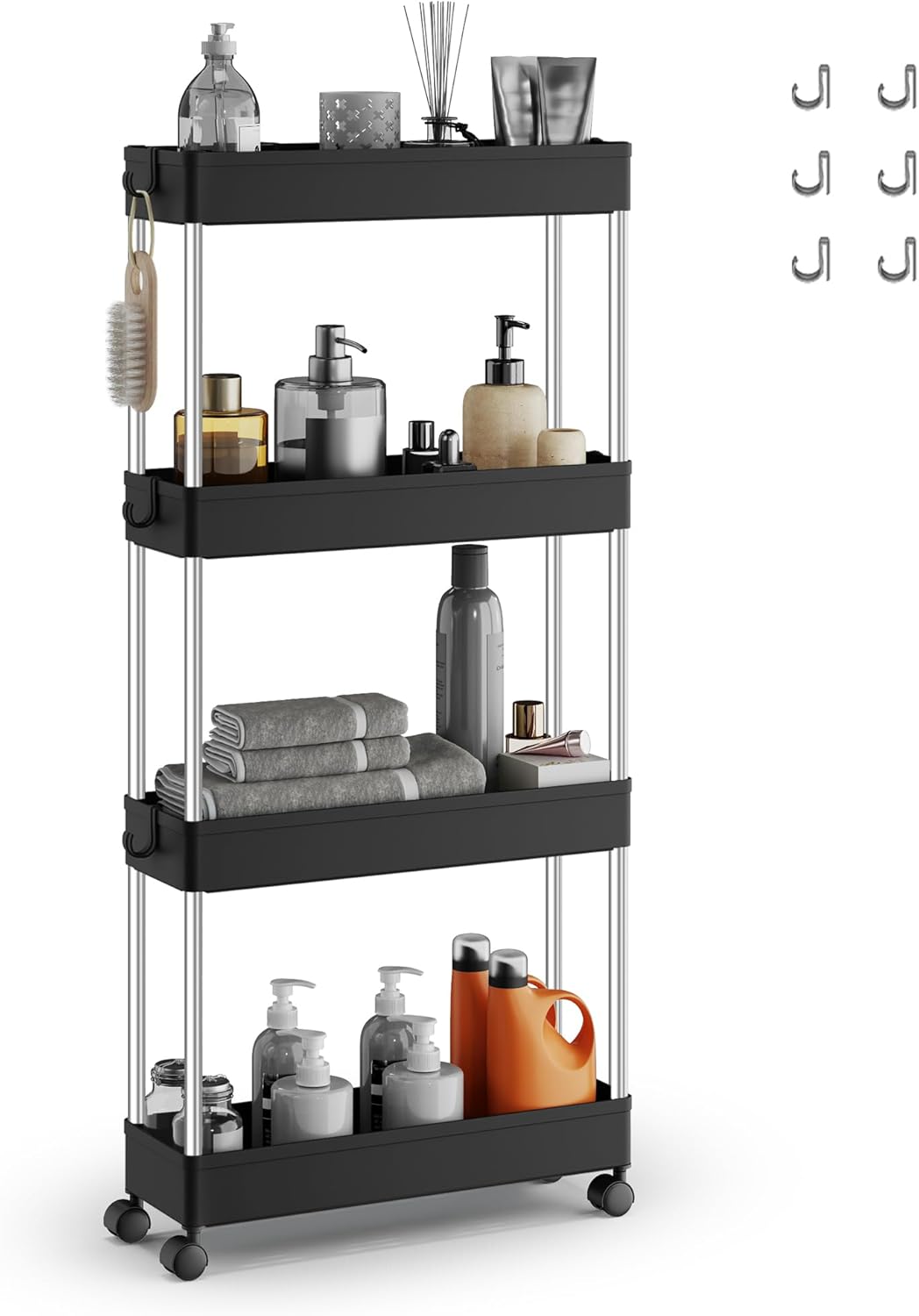 SONGMICS - chariot 4 niveaux, acier, 14,4x42x86cm, 6 crochets, KSC008B01