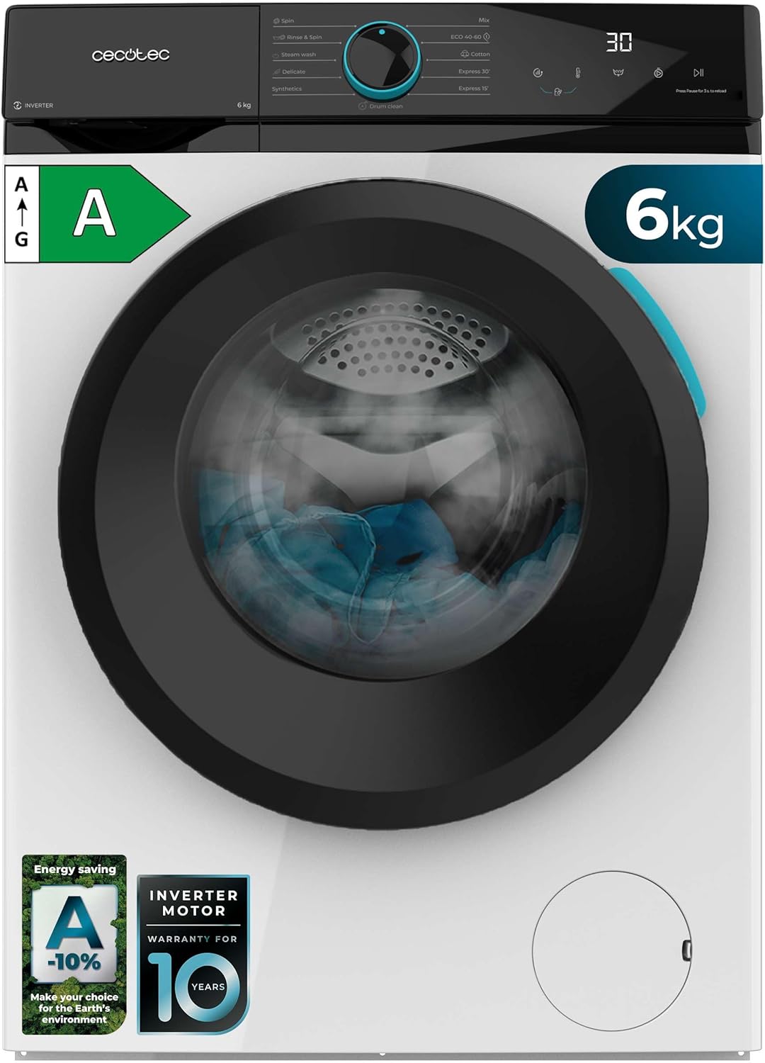 Cecotec - Bolero DressCode 6160 - 6kg, 1200tr/min, moteur Inverter