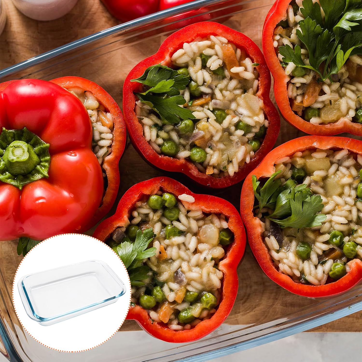 Plat à four en verre borosilicate, 1L, 26x15x4.5cm, poignées larges, micro-ondes