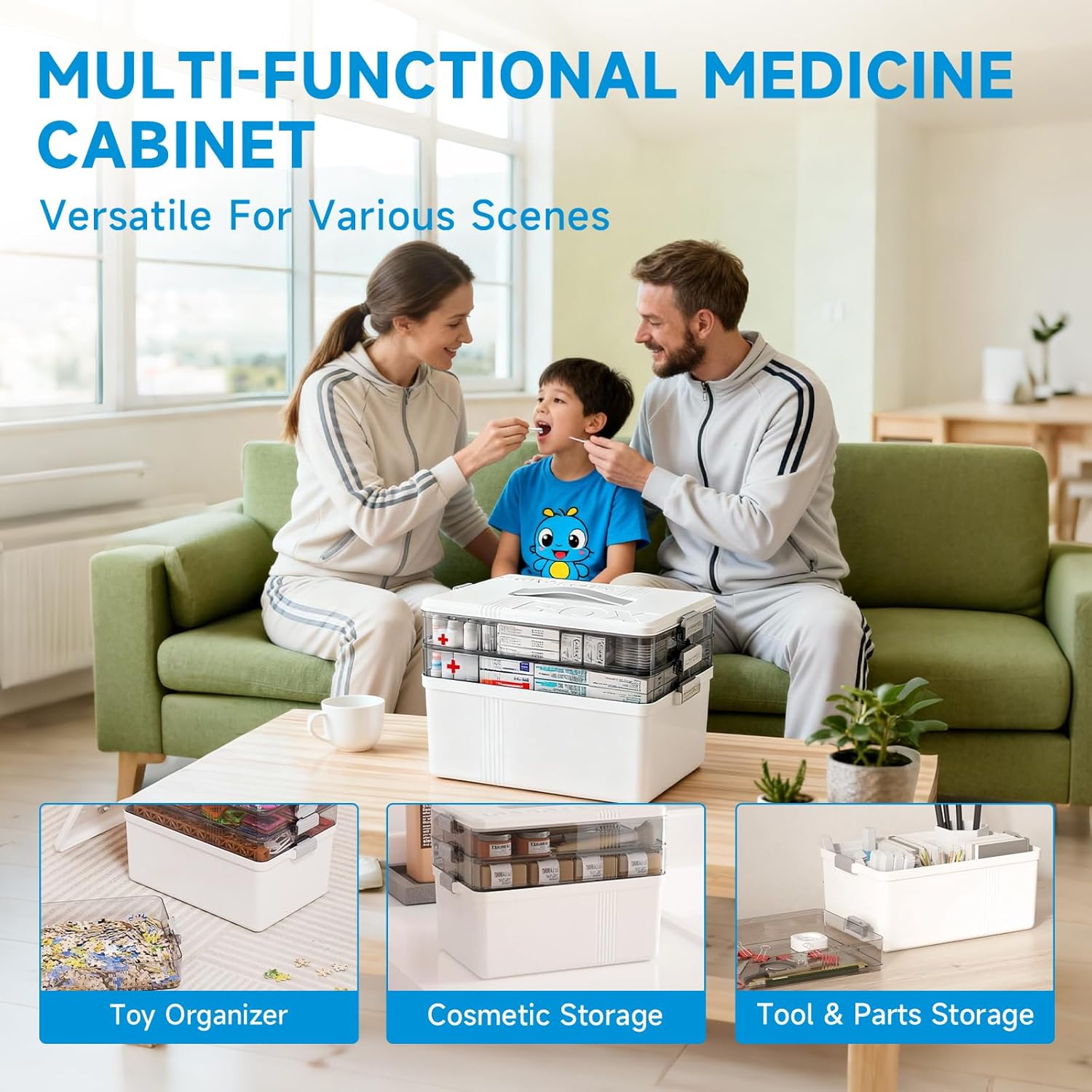 Starward - Boîte pharmacie 3 étages, plateau amovible, petit pots, blanc