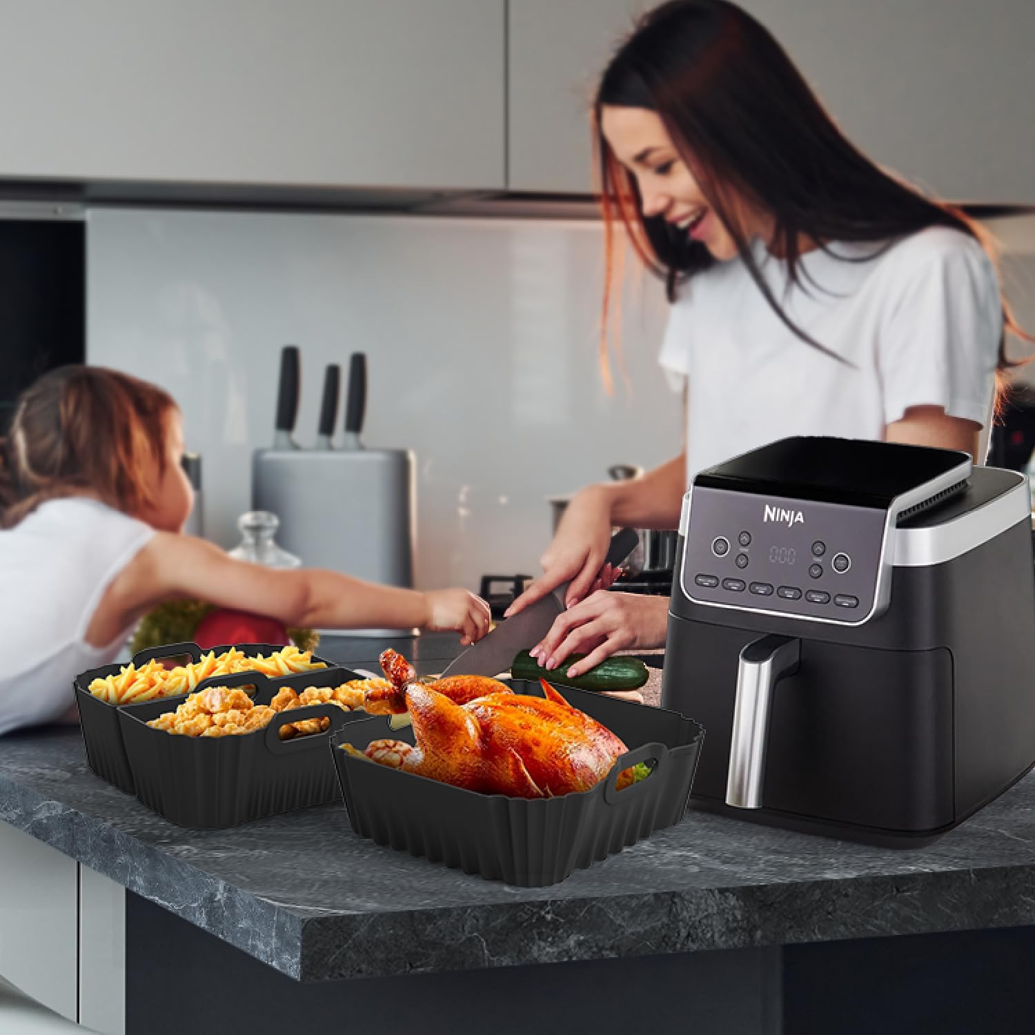 Moule en silicone airfryer 22x23cm réutilisable, lot 3, COSORI/PHILIPS/NINJA