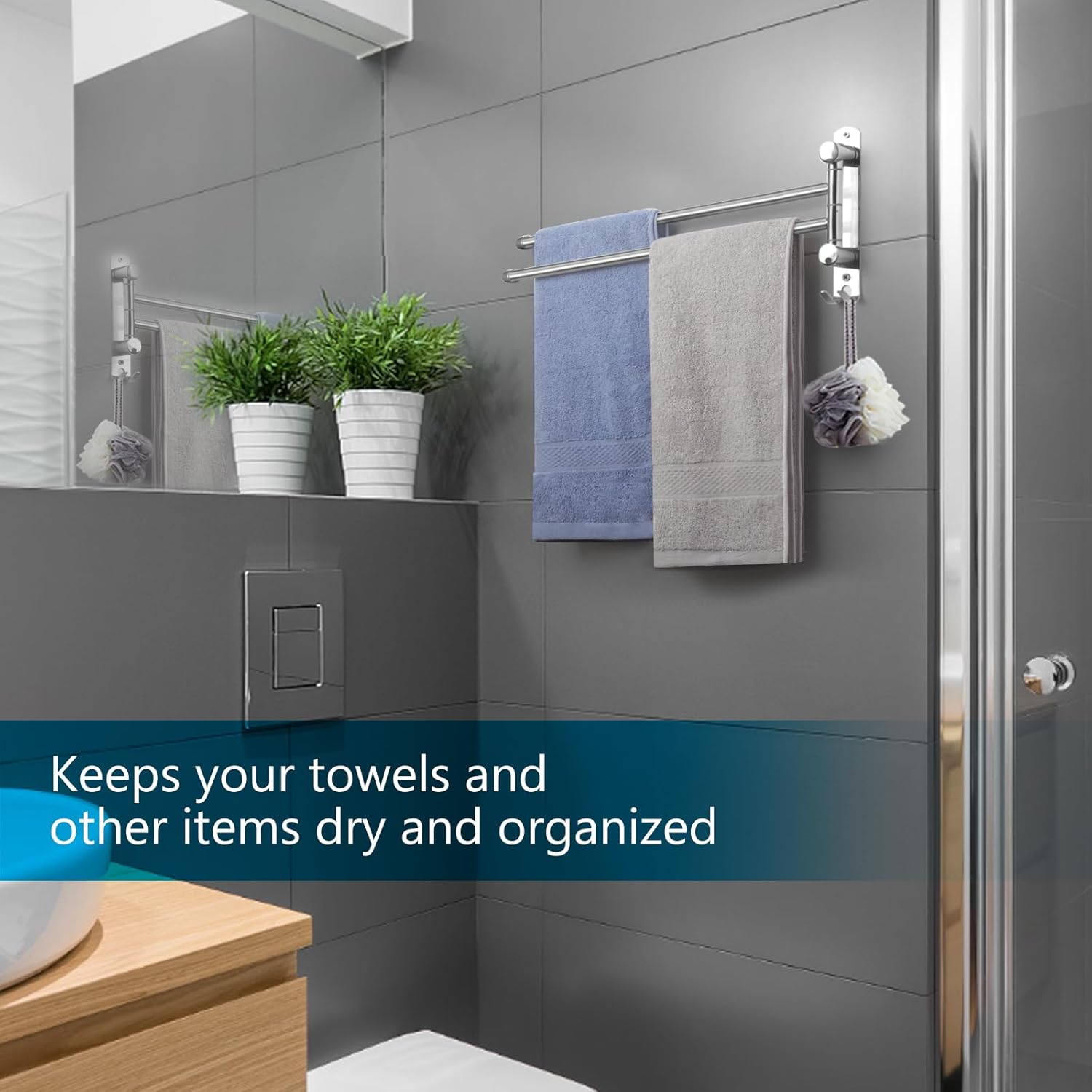 JSVER - porte-serviette mural rotatif - 40cm - inox, double barre pivotante