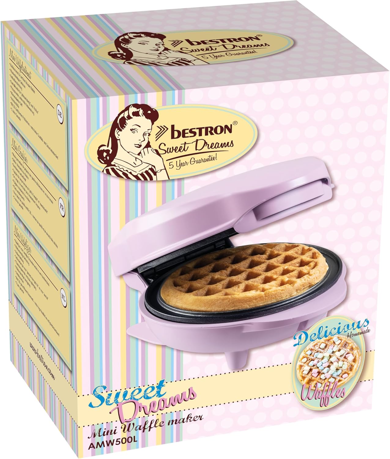 Bestron - mini gaufrier rétro rose mat - compact - revêtement antiadhésif