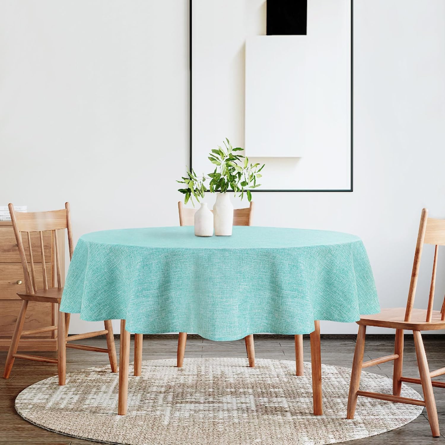 DWCN - Nappe ronde effet lin 180 cm, lavable, anti-tache, imperméable