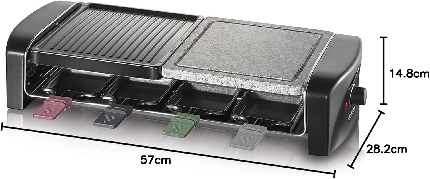 SEVERIN - Raclette 8 personnes - Plaques pierre et fonte, 1400W, RG 9645