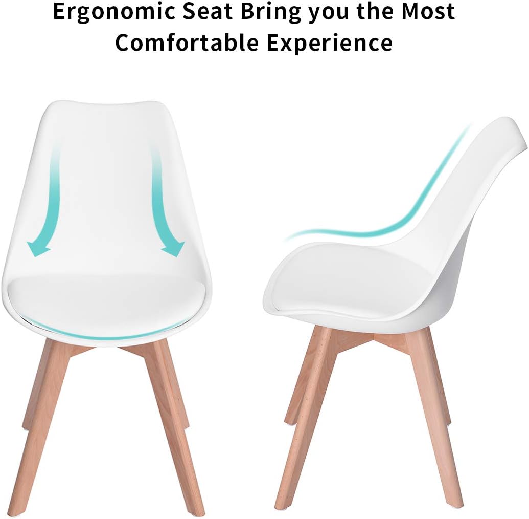 EGGREE - lot de 2 chaises rétro - bois hêtre - assise rembourrée, blanc