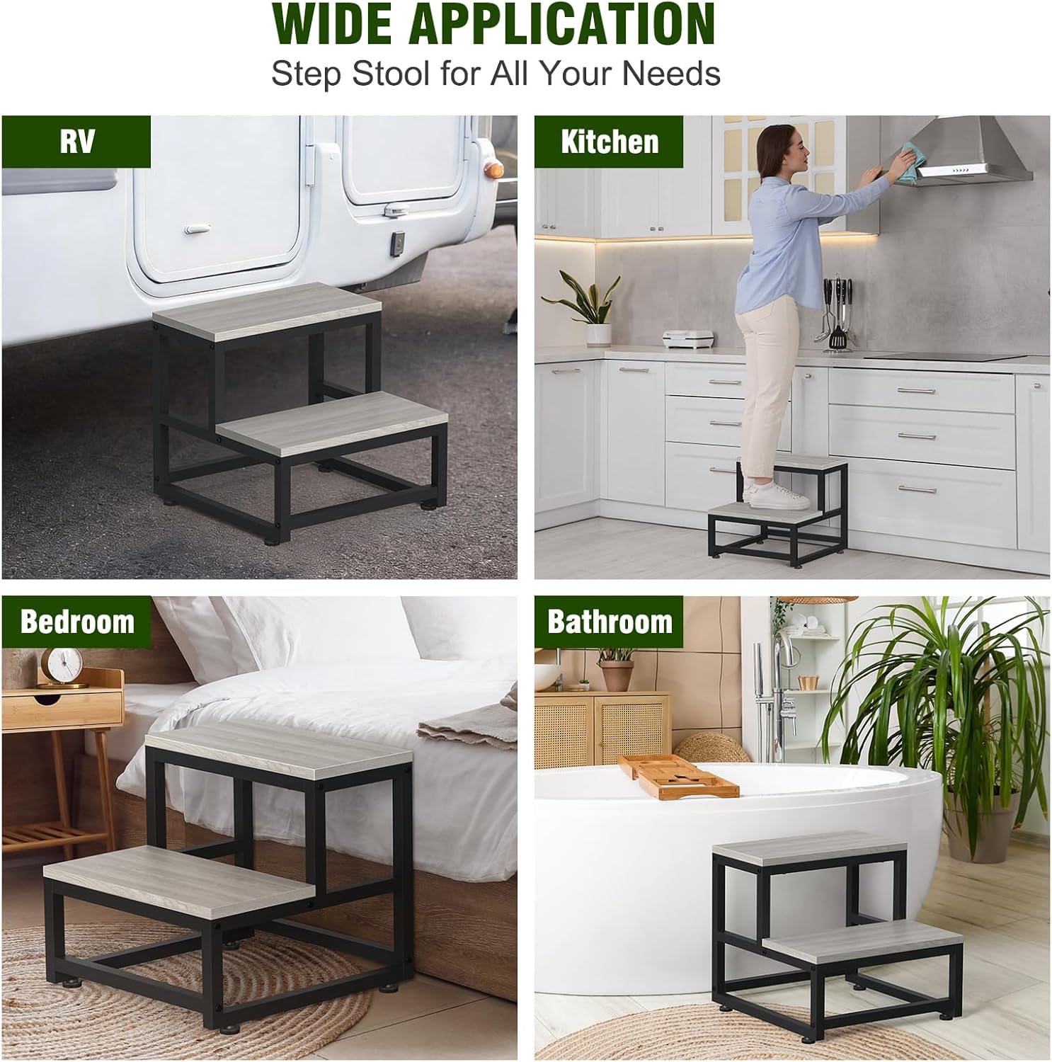 LIANTRAL - marchepied 2 marches - acier et bois, 200kg, gris/noir